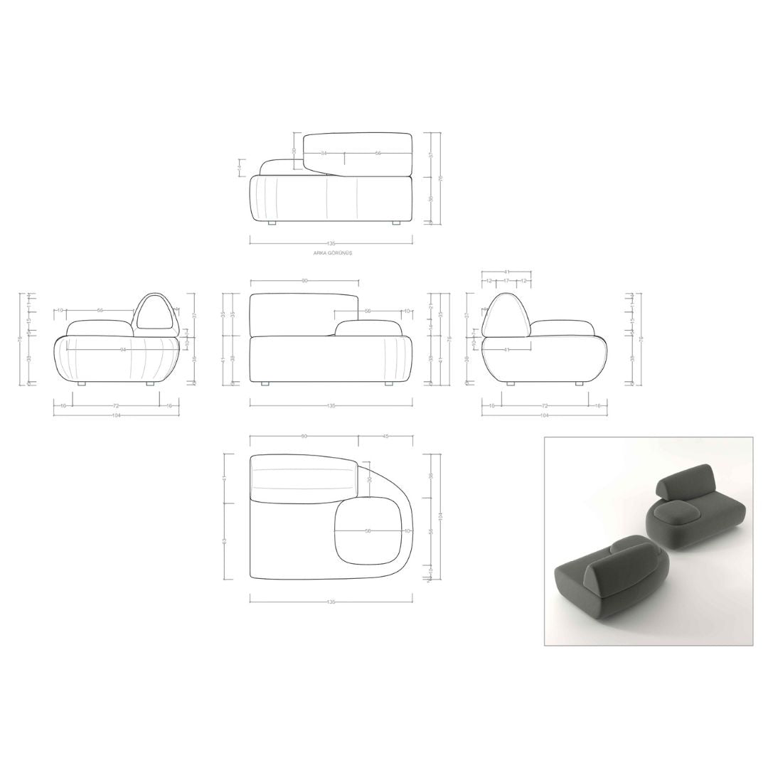 Mollis Right Module 135cm With Pouf for Mollis Sofa BER-RIGHTMODULE -  Sofas - ebarza Furniture UAE | Shop Modern Furniture in Abu Dhabi & Dubai - مفروشات ايبازرا في الامارات | تسوق اثاث عصري وديكورات مميزة في دبي وابوظبي
