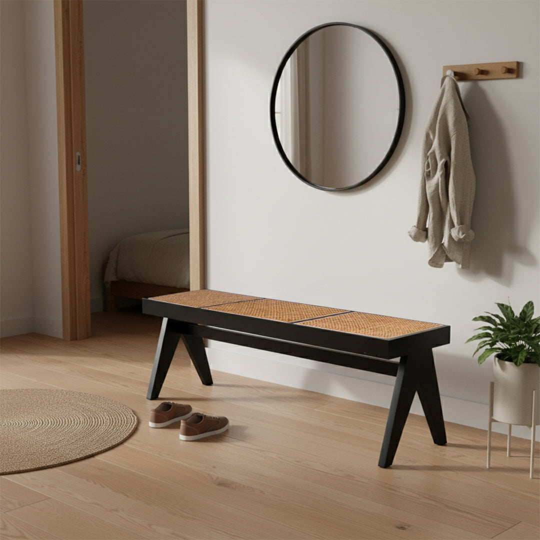 Natural Black with Natural Mesh Wood Bench MLL-WB01Black -  Benches - ebarza Furniture UAE | Shop Modern Furniture in Abu Dhabi & Dubai - مفروشات ايبازرا في الامارات | تسوق اثاث عصري وديكورات مميزة في دبي وابوظبي
