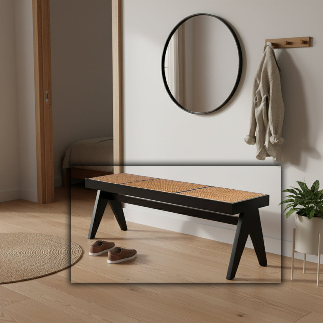Natural Black with Natural Mesh Wood Bench MLL-WB01Black -  Benches - ebarza Furniture UAE | Shop Modern Furniture in Abu Dhabi & Dubai - مفروشات ايبازرا في الامارات | تسوق اثاث عصري وديكورات مميزة في دبي وابوظبي