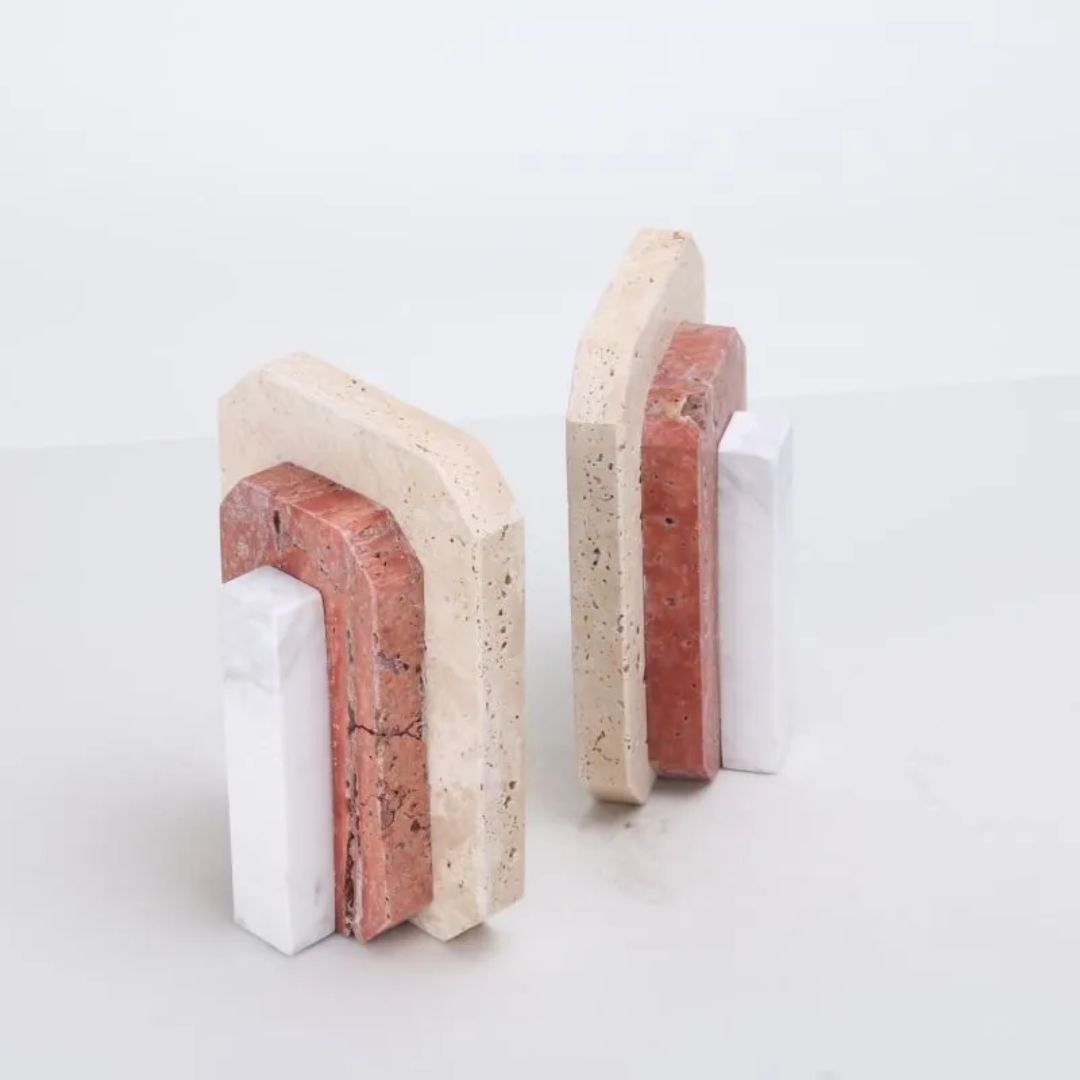 Natural Harmony: Set of 2 Stone Bookends for Timeless Shelf Styling KH3006 -  Bookends - ebarza Furniture UAE | Shop Modern Furniture in Abu Dhabi & Dubai - مفروشات ايبازرا في الامارات | تسوق اثاث عصري وديكورات مميزة في دبي وابوظبي