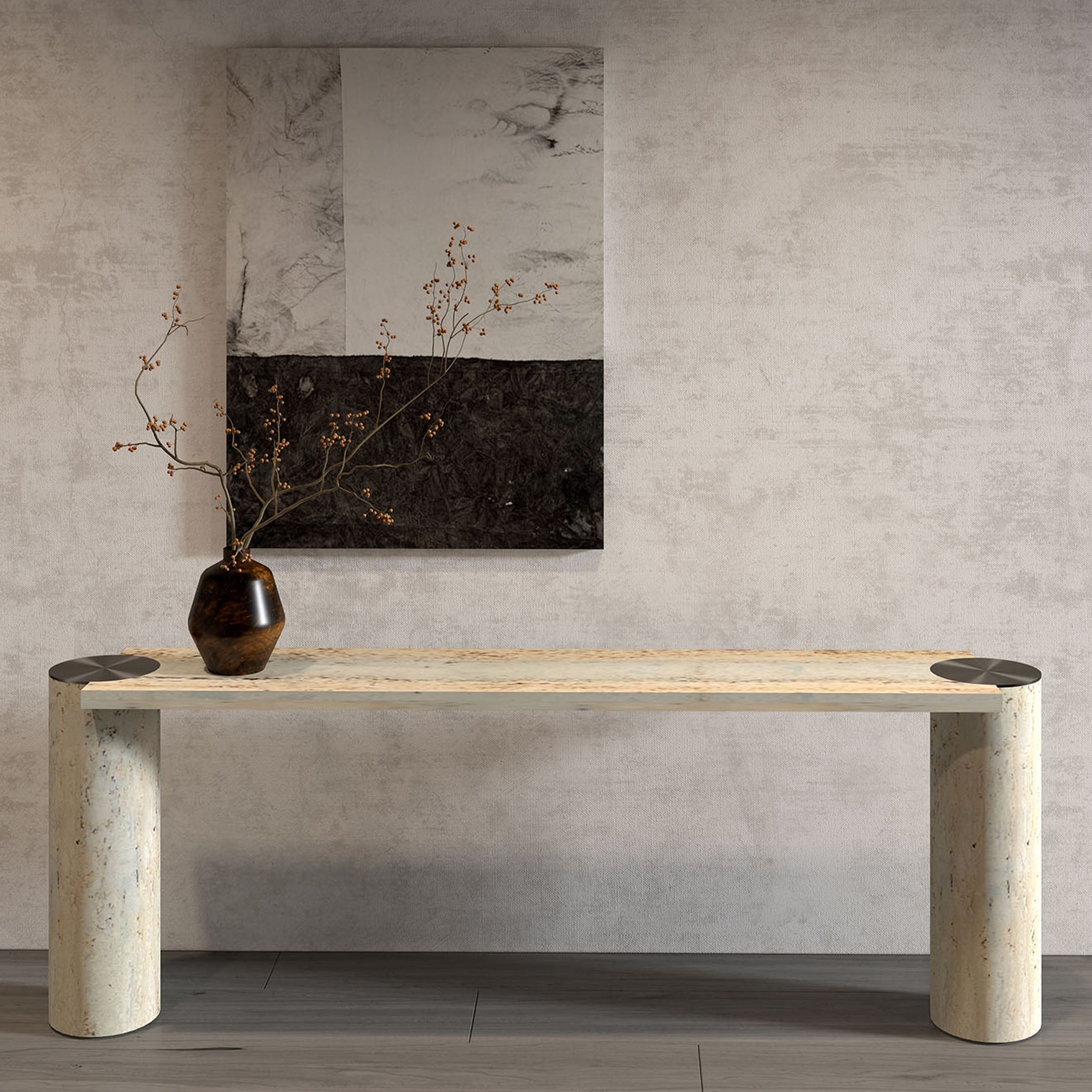 AS IS- Zurich Travertine Console 200cm - DZ463DTS / 463DTS -  DISPLAY ITEM - ebarza Furniture UAE | Shop Modern Furniture in Abu Dhabi & Dubai - مفروشات ايبازرا في الامارات | تسوق اثاث عصري وديكورات مميزة في دبي وابوظبي