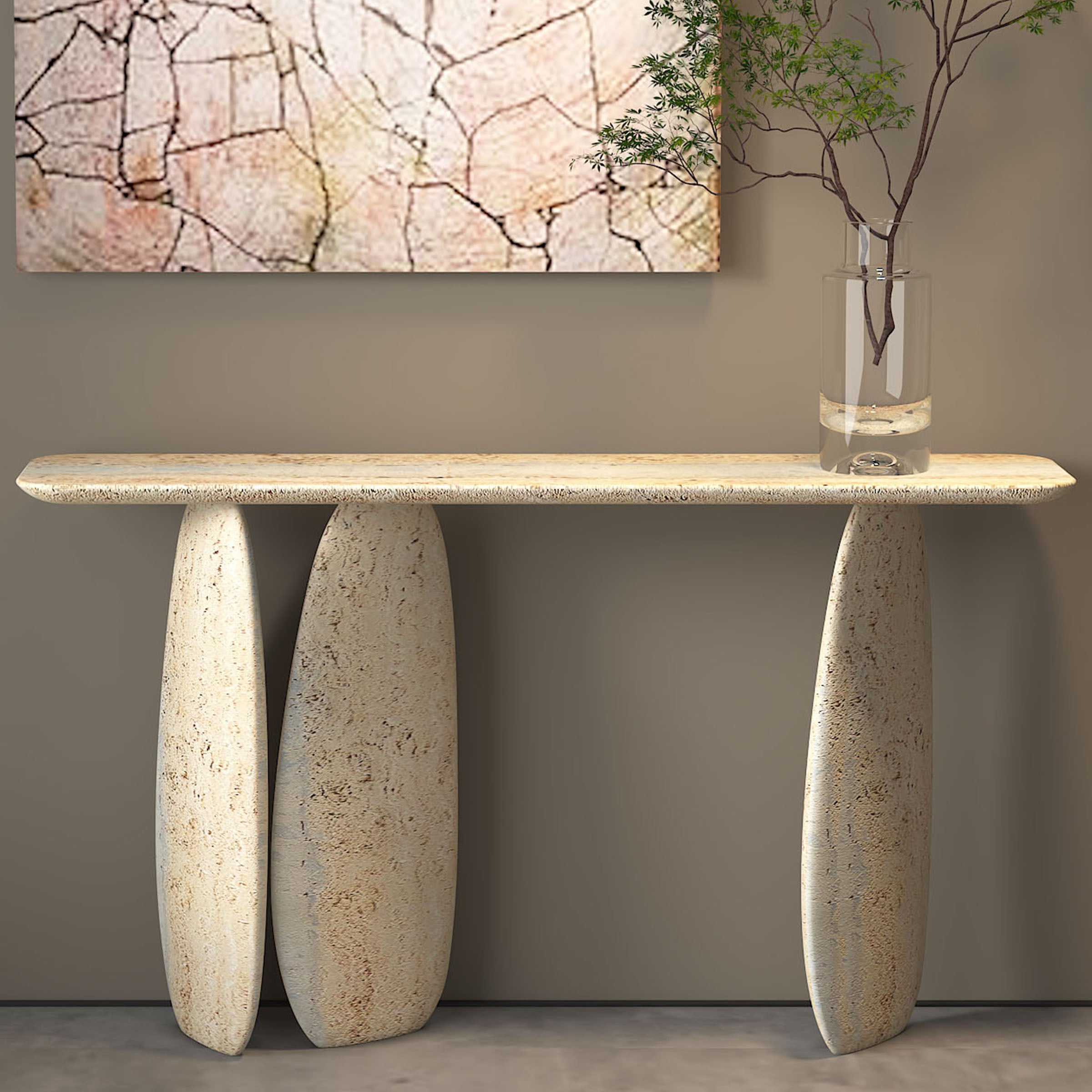 Lisbon Travertine Console Table - 495DTS-160cm -  Consoles - ebarza Furniture UAE | Shop Modern Furniture in Abu Dhabi & Dubai - مفروشات ايبازرا في الامارات | تسوق اثاث عصري وديكورات مميزة في دبي وابوظبي