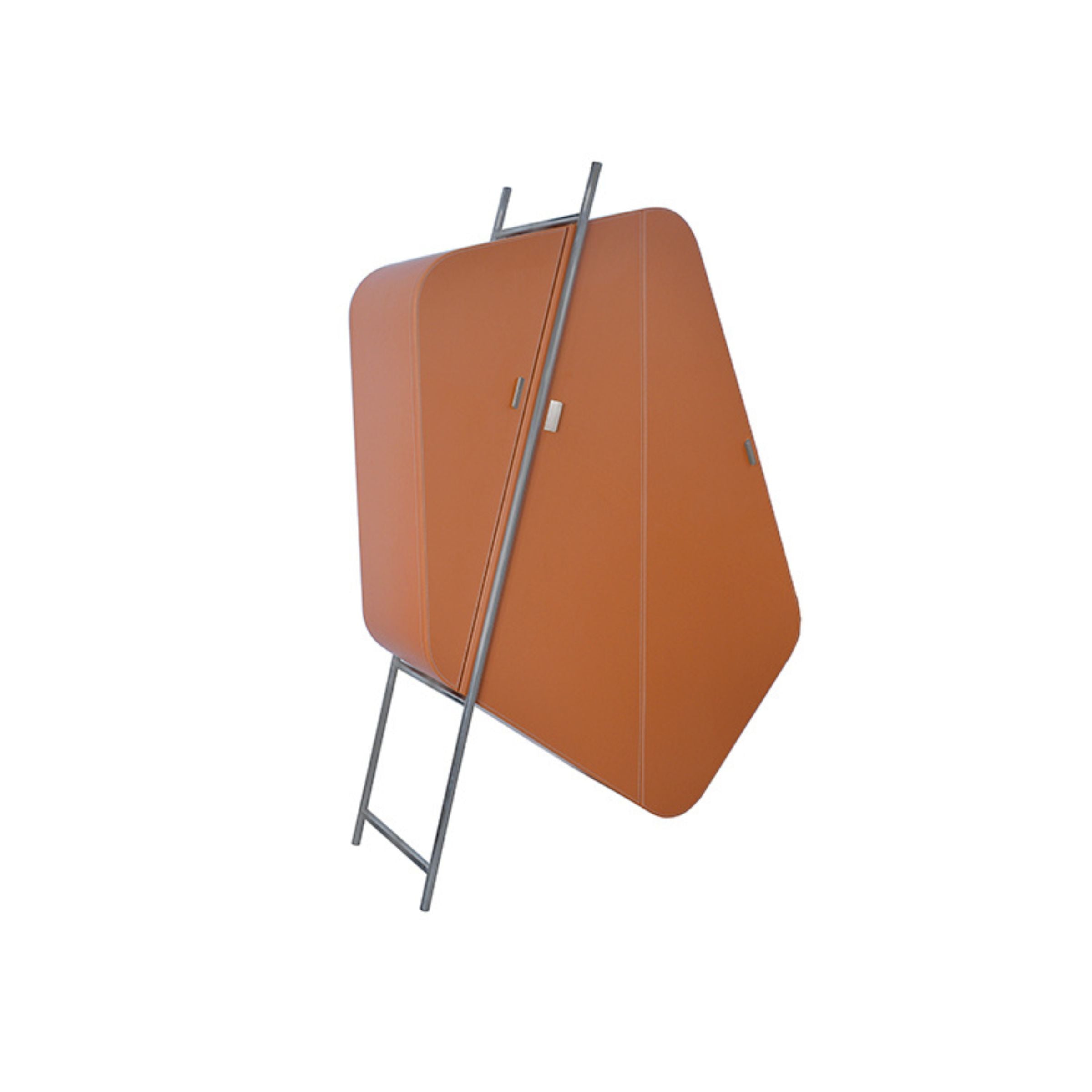 Irragular Shape Highboard / Sideboard Unit Mycroft Orange Saddle Leather and Stainless Steel MLL-T45 -  Cabinets - ebarza Furniture UAE | Shop Modern Furniture in Abu Dhabi & Dubai - مفروشات ايبازرا في الامارات | تسوق اثاث عصري وديكورات مميزة في دبي وابوظبي