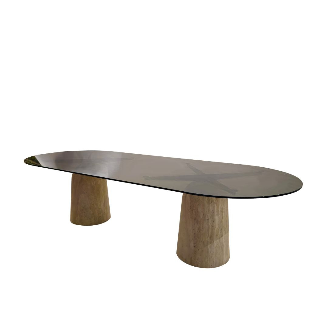 Panorama Glass/Travertine 300cm Dining table - EB11DT -  Dining Tables - ebarza Furniture UAE | Shop Modern Furniture in Abu Dhabi & Dubai - مفروشات ايبازرا في الامارات | تسوق اثاث عصري وديكورات مميزة في دبي وابوظبي