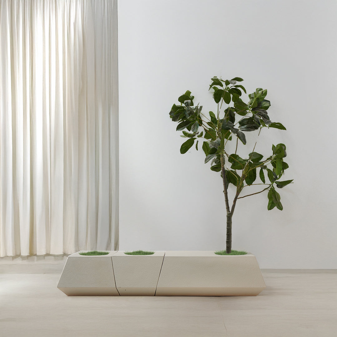 Set Of 3 Outdoor/Indoor Fiberglass Concrete Planter Box And Bench Xk-5040A+B+C - Beige -  Planter Boxes - ebarza Furniture UAE | Shop Modern Furniture in Abu Dhabi & Dubai - مفروشات ايبازرا في الامارات | تسوق اثاث عصري وديكورات مميزة في دبي وابوظبي