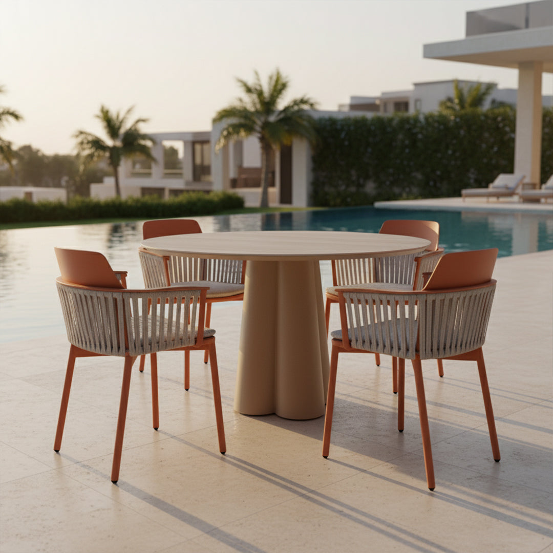 Tropica Outdoor Travertine Dining Table 120cm - AM9028N47CER+AB5570N37ALU -  Outdoor Tables - ebarza Furniture UAE | Shop Modern Furniture in Abu Dhabi & Dubai - مفروشات ايبازرا في الامارات | تسوق اثاث عصري وديكورات مميزة في دبي وابوظبي