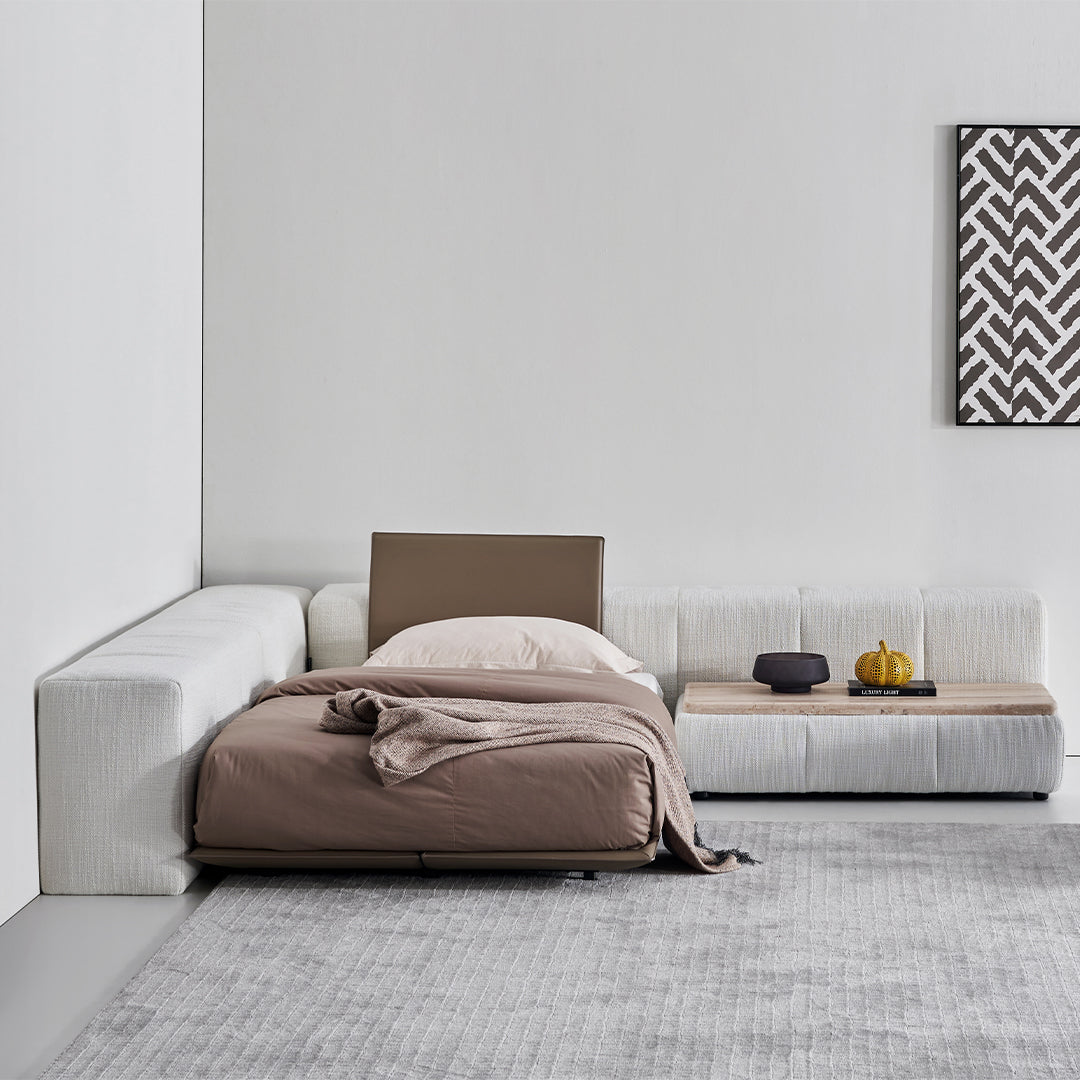 Puzzle Suspended Single Bed Base with 1 backrest - SF080 -  Bedsteads - ebarza Furniture UAE | Shop Modern Furniture in Abu Dhabi & Dubai - مفروشات ايبازرا في الامارات | تسوق اثاث عصري وديكورات مميزة في دبي وابوظبي