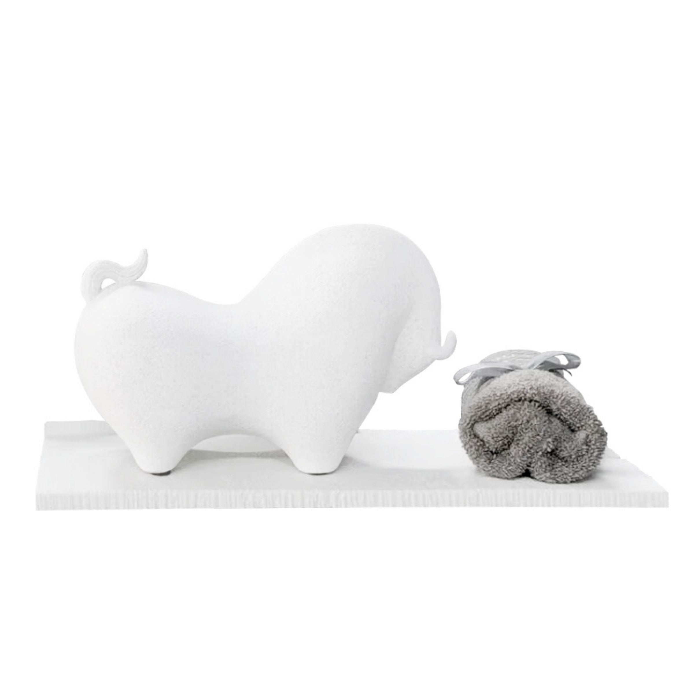 Set of 3 Ivory White Fat Beef  With White Sandstone Long Strip Tray And  Square Scarf BFN284A + RHA280 + MJ010B -  Home Decor Figurines - ebarza Furniture UAE | Shop Modern Furniture in Abu Dhabi & Dubai - مفروشات ايبازرا في الامارات | تسوق اثاث عصري وديكورات مميزة في دبي وابوظبي