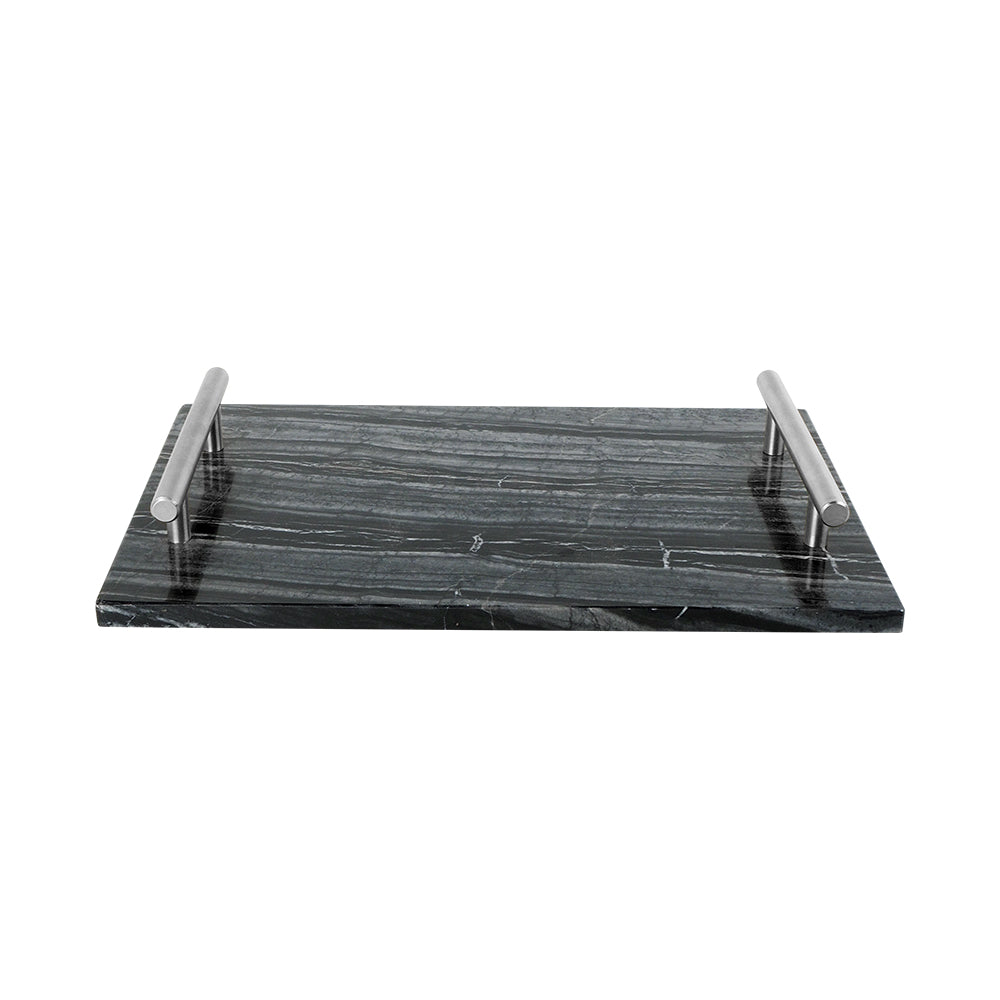 Ancient Wood Grain Marble Tray With Handle (Brushed Silver Handle) RHK891 (Silver) -  Trays - ebarza Furniture UAE | Shop Modern Furniture in Abu Dhabi & Dubai - مفروشات ايبازرا في الامارات | تسوق اثاث عصري وديكورات مميزة في دبي وابوظبي