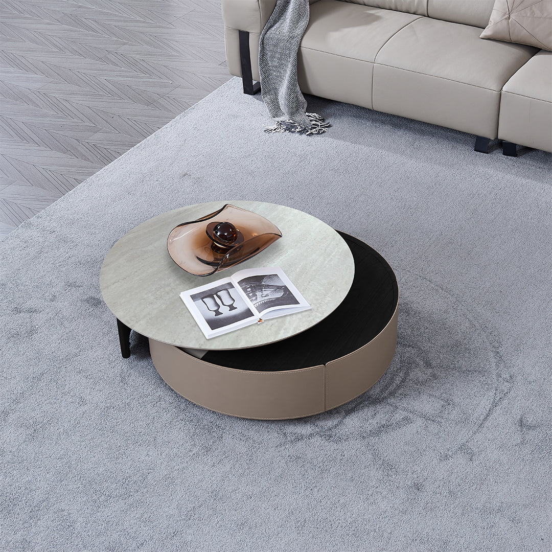 Saddle Leather And Marble Coffee Table JK-D108 -  Coffee Tables - ebarza Furniture UAE | Shop Modern Furniture in Abu Dhabi & Dubai - مفروشات ايبازرا في الامارات | تسوق اثاث عصري وديكورات مميزة في دبي وابوظبي