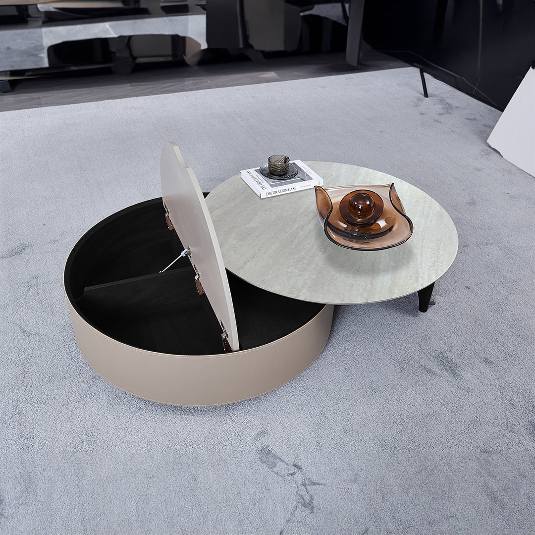 Saddle Leather And Marble Coffee Table JK-D108 -  Coffee Tables - ebarza Furniture UAE | Shop Modern Furniture in Abu Dhabi & Dubai - مفروشات ايبازرا في الامارات | تسوق اثاث عصري وديكورات مميزة في دبي وابوظبي