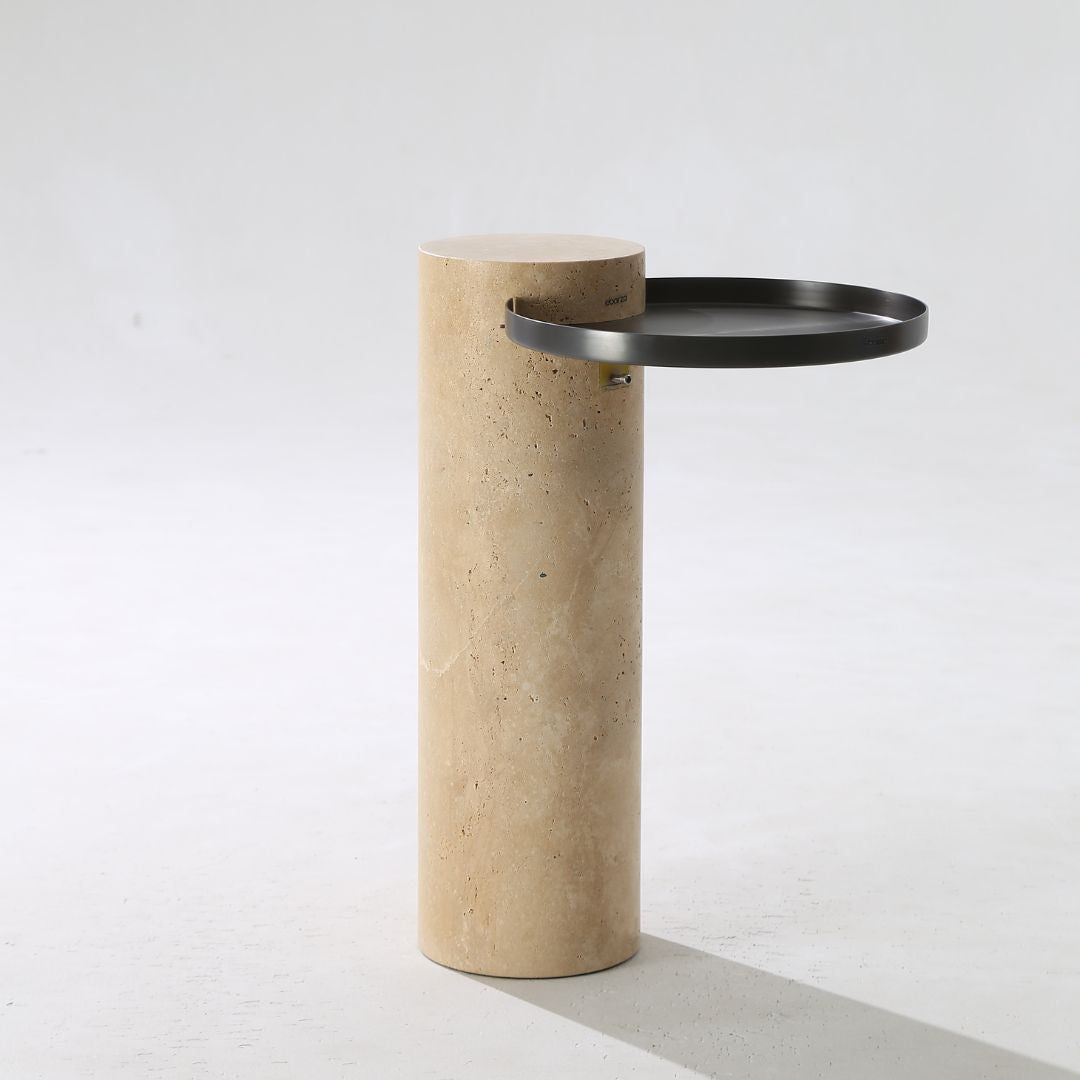 Solid Travatine Side Table ST8699-32-NEW -  Side Tables - ebarza Furniture UAE | Shop Modern Furniture in Abu Dhabi & Dubai - مفروشات ايبازرا في الامارات | تسوق اثاث عصري وديكورات مميزة في دبي وابوظبي