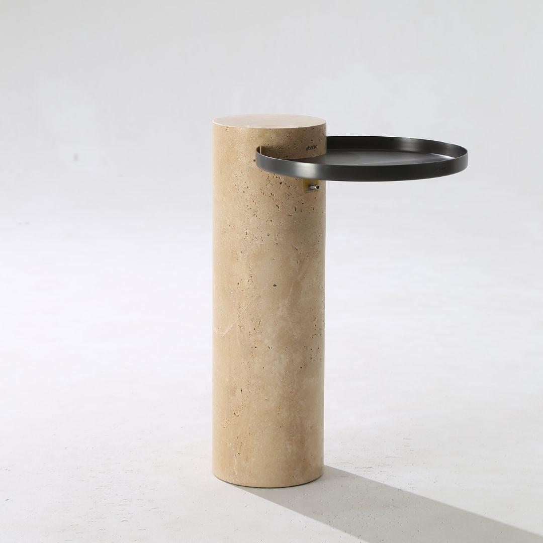 Solid Travatine Side Table ST8699-32-NEW -  Side Tables - ebarza Furniture UAE | Shop Modern Furniture in Abu Dhabi & Dubai - مفروشات ايبازرا في الامارات | تسوق اثاث عصري وديكورات مميزة في دبي وابوظبي