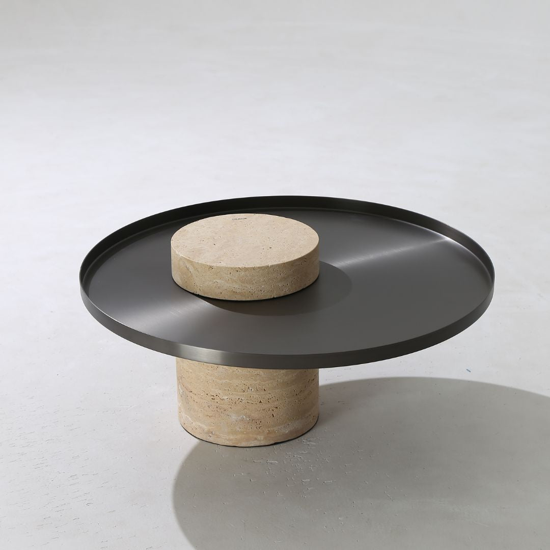 Solid Travatine Side Table  ST8699-70-NEW -  Side Tables - ebarza Furniture UAE | Shop Modern Furniture in Abu Dhabi & Dubai - مفروشات ايبازرا في الامارات | تسوق اثاث عصري وديكورات مميزة في دبي وابوظبي