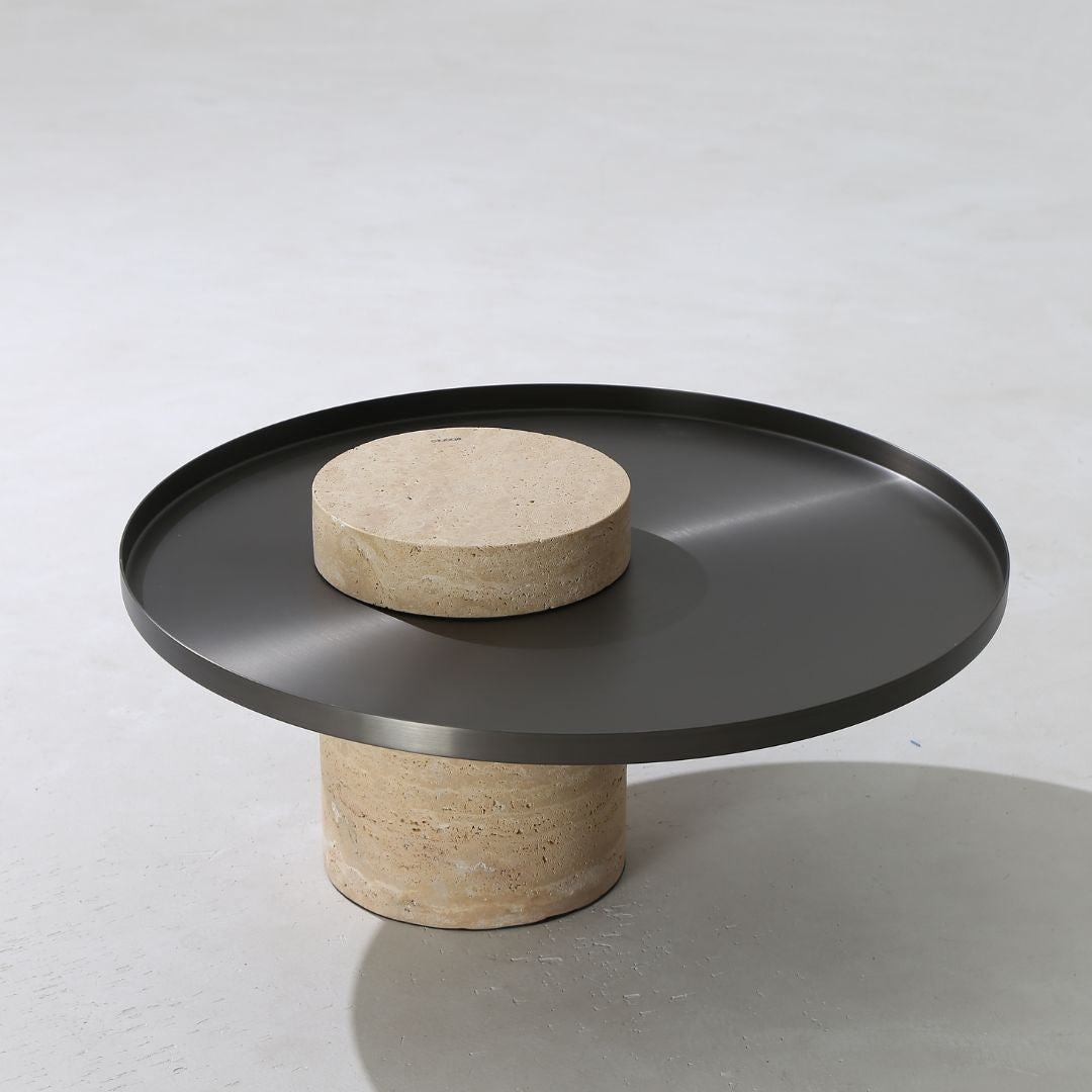 Solid Travatine Side Table  ST8699-70-NEW -  Side Tables - ebarza Furniture UAE | Shop Modern Furniture in Abu Dhabi & Dubai - مفروشات ايبازرا في الامارات | تسوق اثاث عصري وديكورات مميزة في دبي وابوظبي