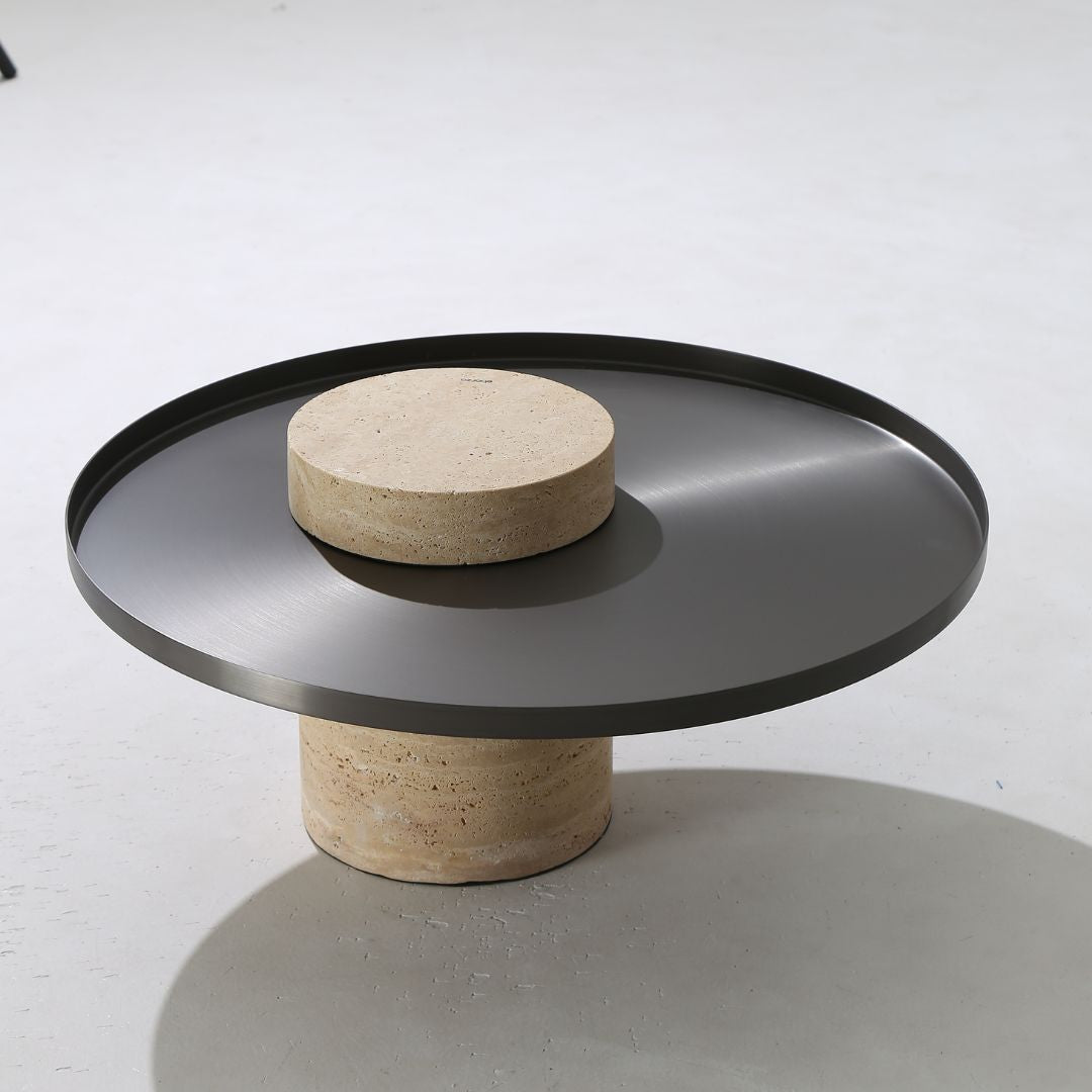 Solid Travatine Side Table  ST8699-70-NEW -  Side Tables - ebarza Furniture UAE | Shop Modern Furniture in Abu Dhabi & Dubai - مفروشات ايبازرا في الامارات | تسوق اثاث عصري وديكورات مميزة في دبي وابوظبي