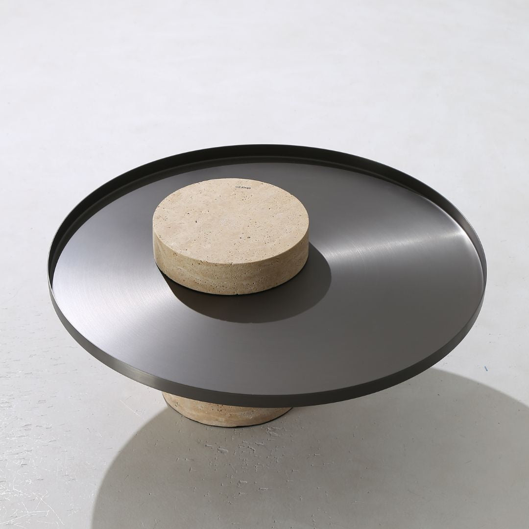 Solid Travatine Side Table  ST8699-70-NEW -  Side Tables - ebarza Furniture UAE | Shop Modern Furniture in Abu Dhabi & Dubai - مفروشات ايبازرا في الامارات | تسوق اثاث عصري وديكورات مميزة في دبي وابوظبي