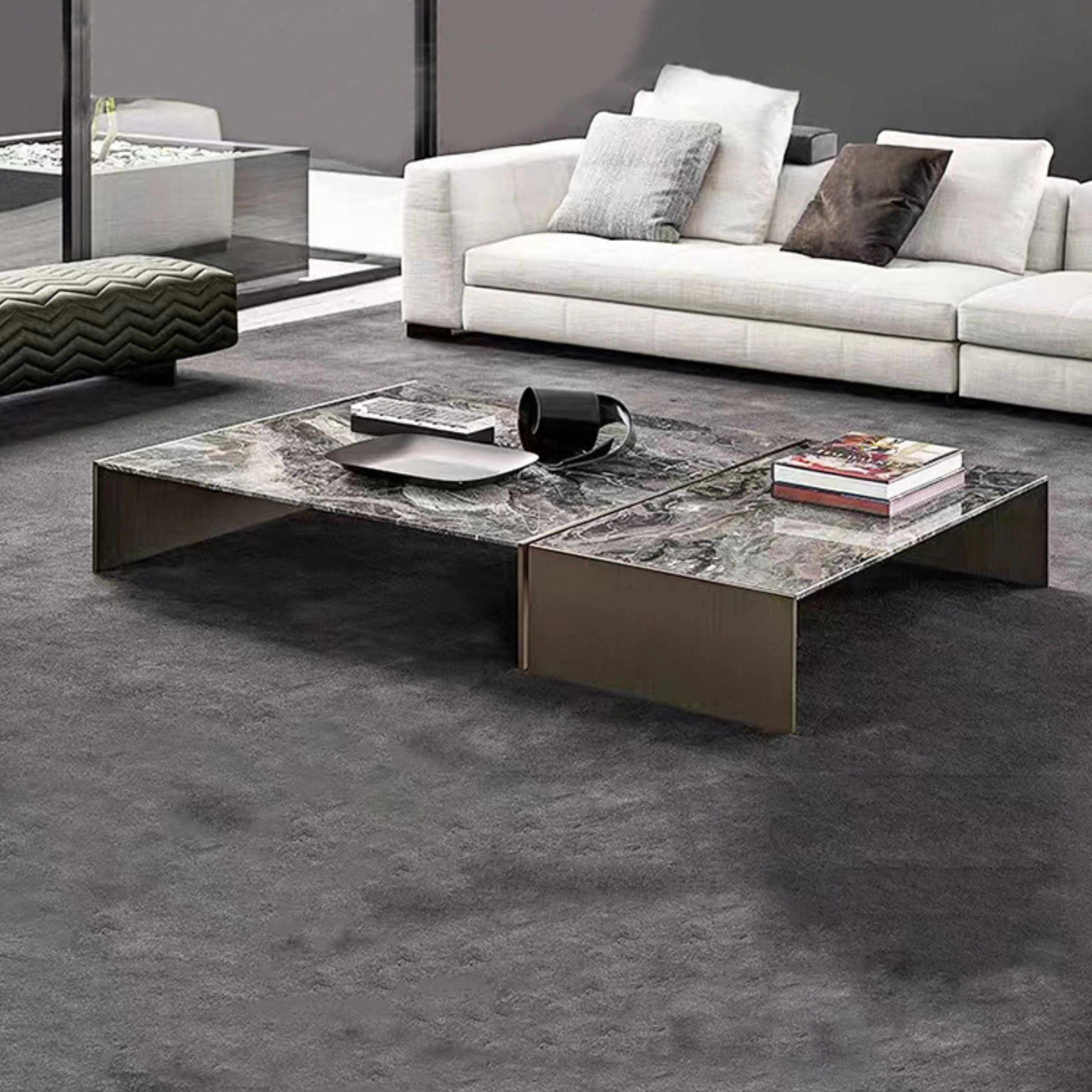 Set of 2 chrome bronze stainless steel natural marble Coffee table TG-CT43 -  Coffee tables - ebarza Furniture UAE | Shop Modern Furniture in Abu Dhabi & Dubai - مفروشات ايبازرا في الامارات | تسوق اثاث عصري وديكورات مميزة في دبي وابوظبي