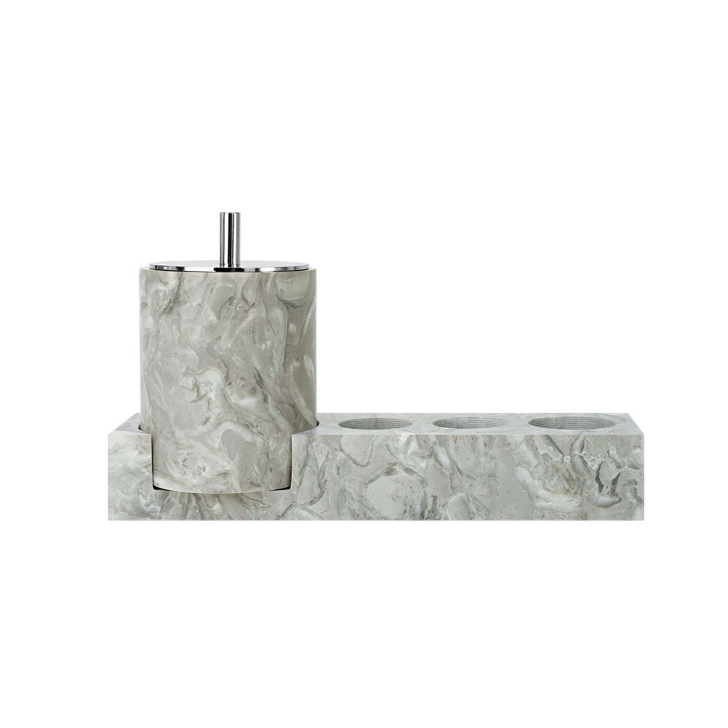 Bawang Flower Marble Toothbrush Holder Set (Cotton Stick Canister Style - Silver Lid) TMC892-1+CBJ892-6 -  Bath Sets - ebarza Furniture UAE | Shop Modern Furniture in Abu Dhabi & Dubai - مفروشات ايبازرا في الامارات | تسوق اثاث عصري وديكورات مميزة في دبي وابوظبي