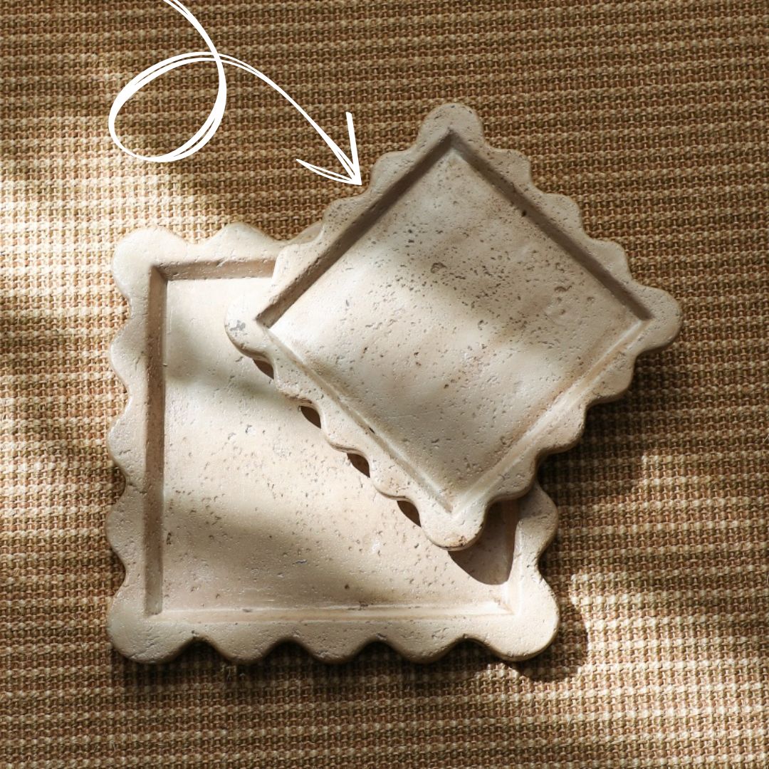 Travertine Curved Edge Plate-B FF-SN24015B -  Trays - ebarza Furniture UAE | Shop Modern Furniture in Abu Dhabi & Dubai - مفروشات ايبازرا في الامارات | تسوق اثاث عصري وديكورات مميزة في دبي وابوظبي