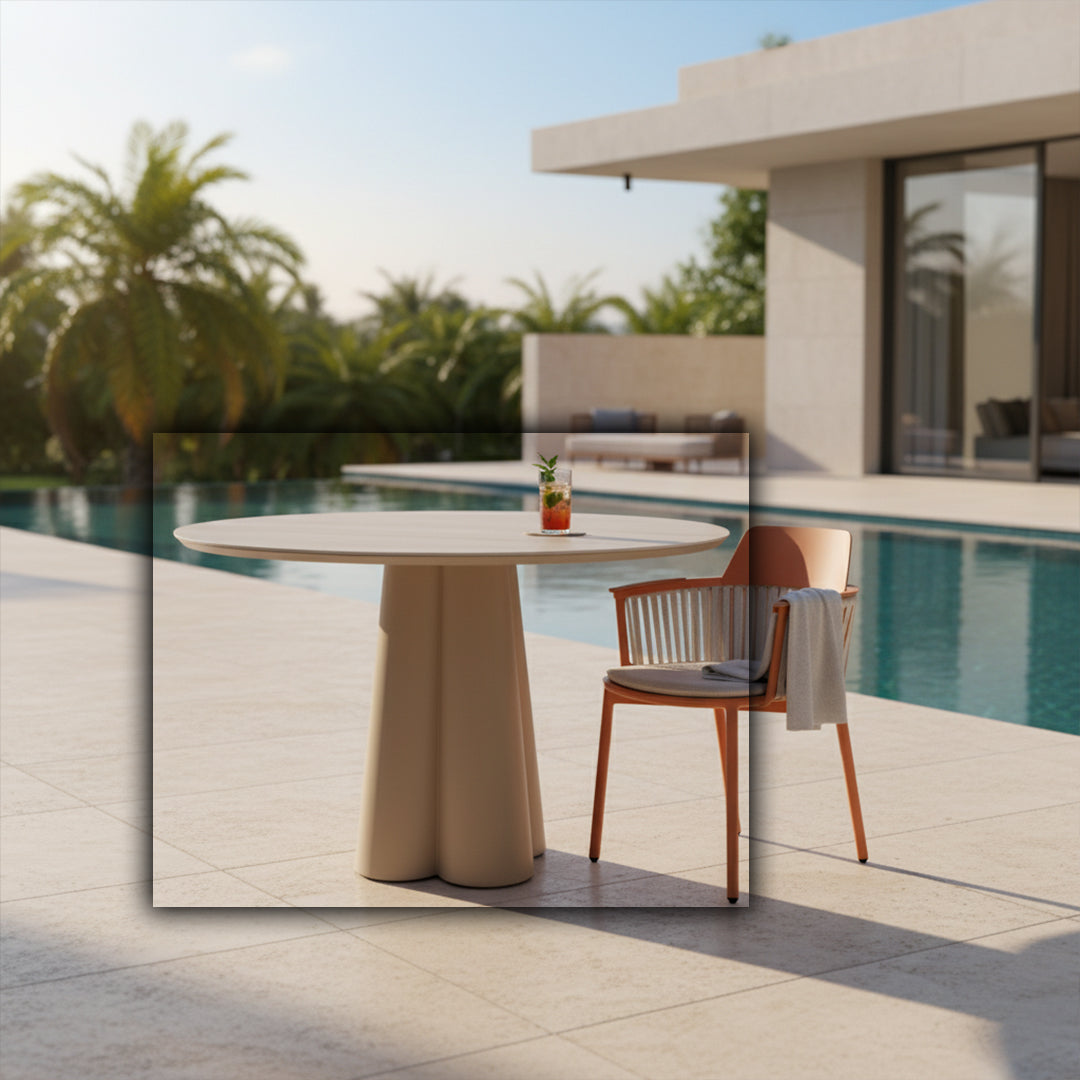 Tropica Outdoor Travertine Dining Table 120cm - AM9028N47CER+AB5570N37ALU