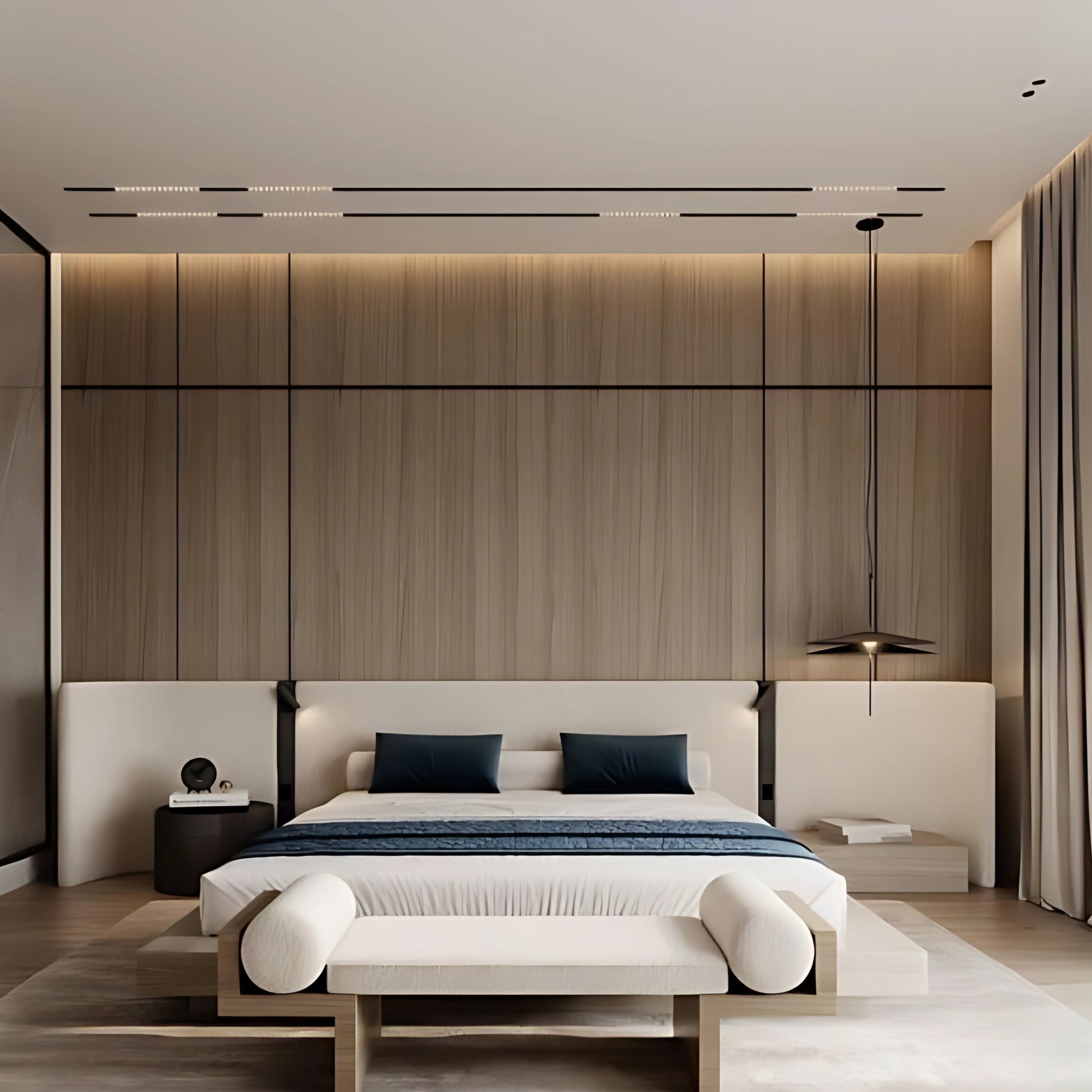 Evoque Bed Headboard 405cm long including Sockets And Lights wooden SF080-BED09 -  Backboards - ebarza Furniture UAE | Shop Modern Furniture in Abu Dhabi & Dubai - مفروشات ايبازرا في الامارات | تسوق اثاث عصري وديكورات مميزة في دبي وابوظبي