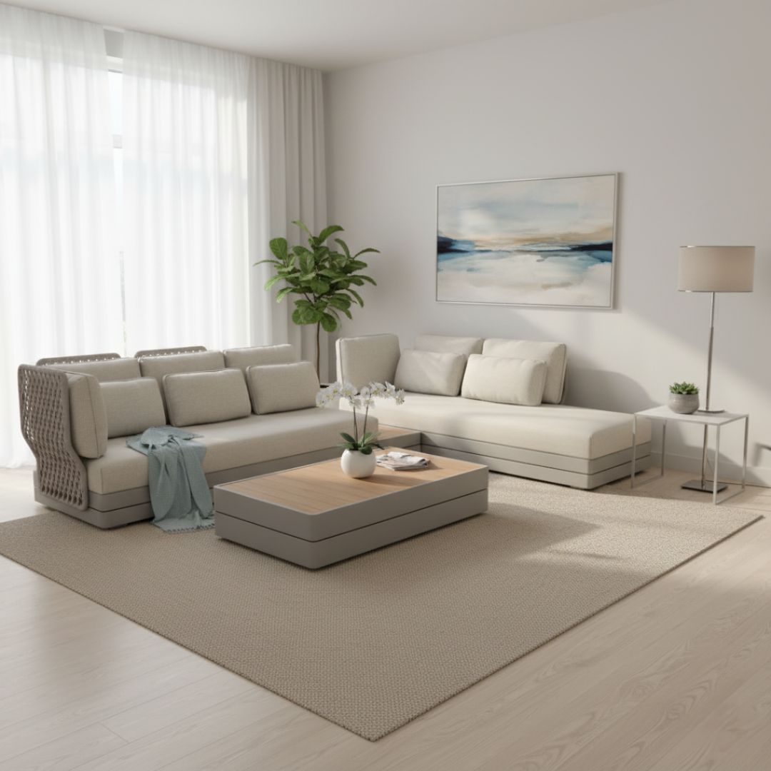 Attal Alu Rope Sofa Set And Center And Side Table SYN-SCST01 -  Outdoor Sofas - ebarza Furniture UAE | Shop Modern Furniture in Abu Dhabi & Dubai - مفروشات ايبازرا في الامارات | تسوق اثاث عصري وديكورات مميزة في دبي وابوظبي