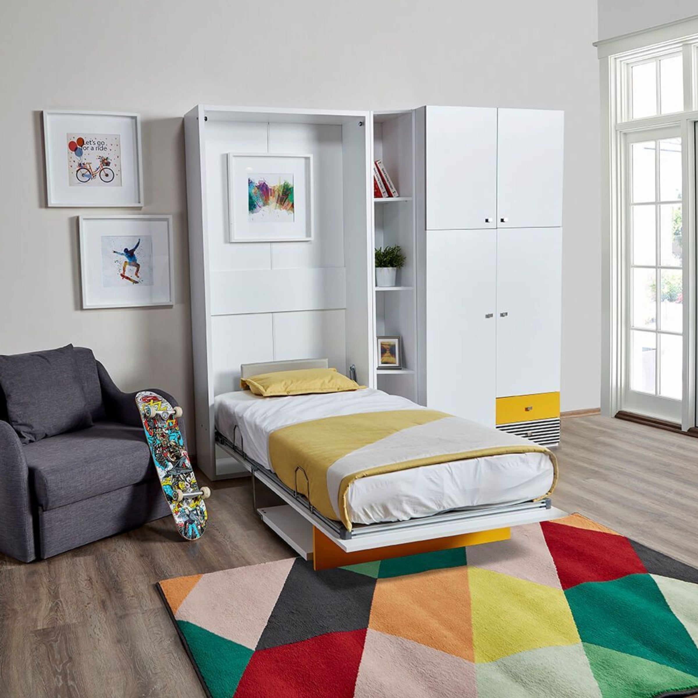 Happy Wall Bed with Desk and Mattress - 1101-BD -  Bedsteads - ebarza Furniture UAE | Shop Modern Furniture in Abu Dhabi & Dubai - مفروشات ايبازرا في الامارات | تسوق اثاث عصري وديكورات مميزة في دبي وابوظبي