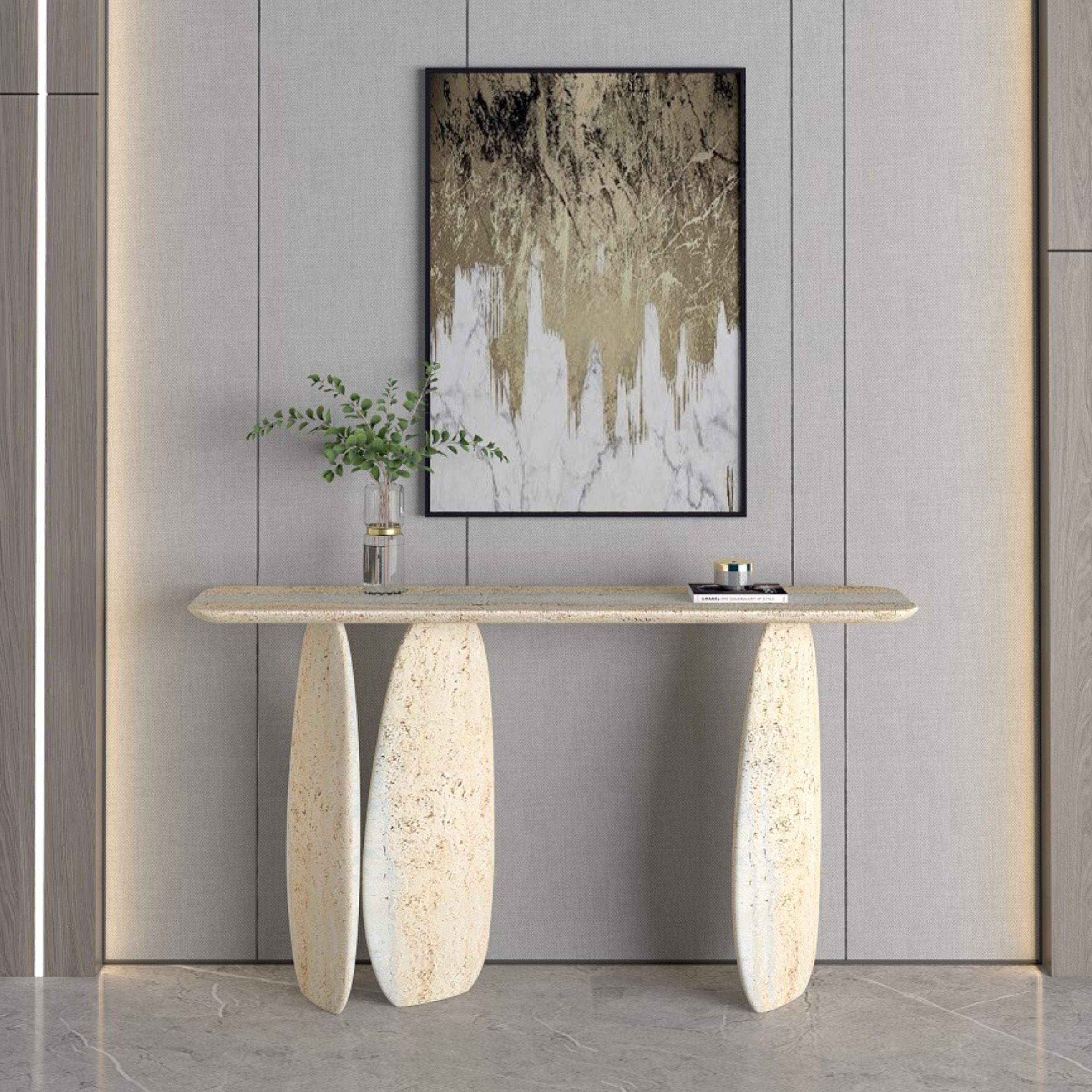 Lisbon Travertine Console Table - 495DTS-160cm -  Consoles - ebarza Furniture UAE | Shop Modern Furniture in Abu Dhabi & Dubai - مفروشات ايبازرا في الامارات | تسوق اثاث عصري وديكورات مميزة في دبي وابوظبي