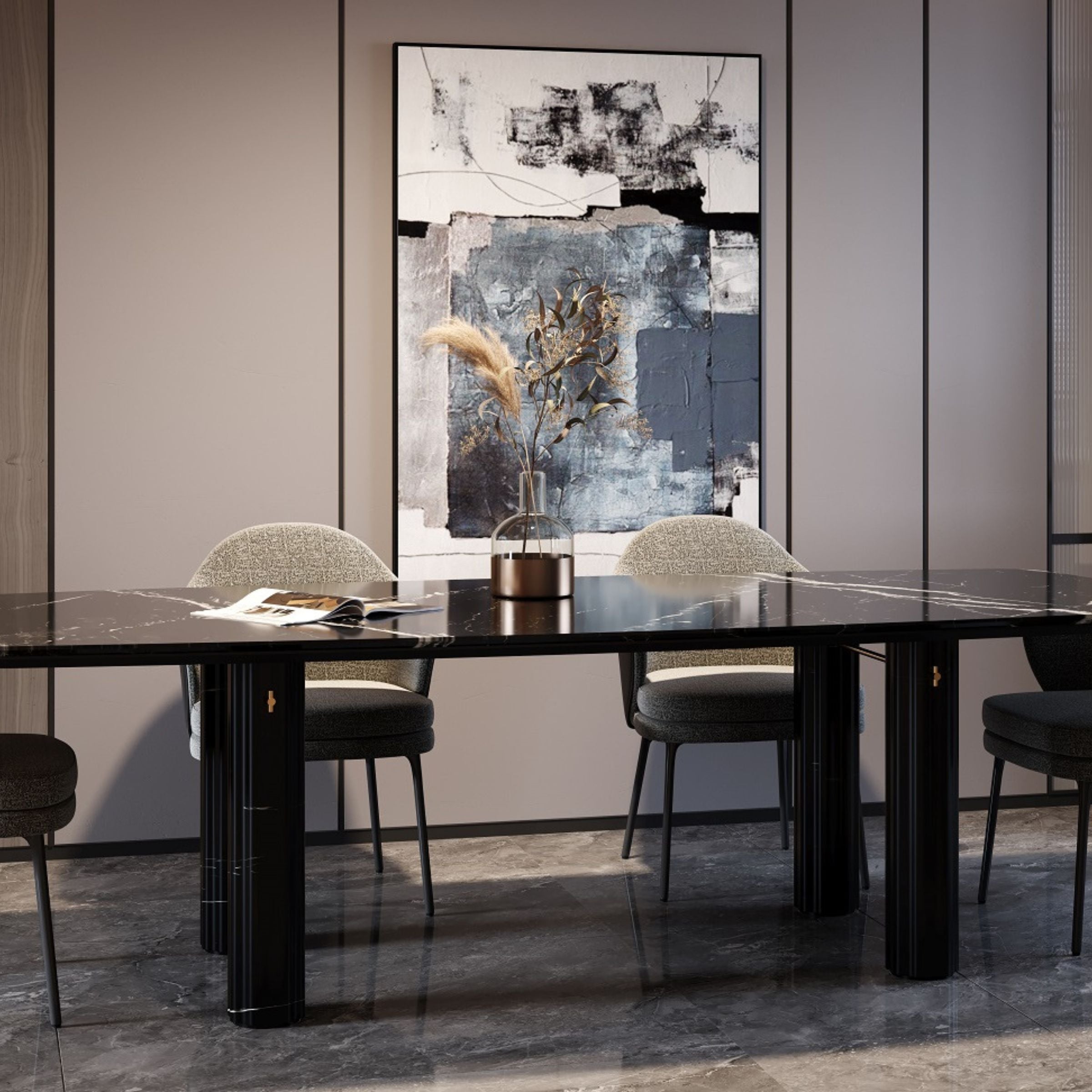 Harmony Natural Marble Dining table 419DT -  Dining Tables - ebarza Furniture UAE | Shop Modern Furniture in Abu Dhabi & Dubai - مفروشات ايبازرا في الامارات | تسوق اثاث عصري وديكورات مميزة في دبي وابوظبي