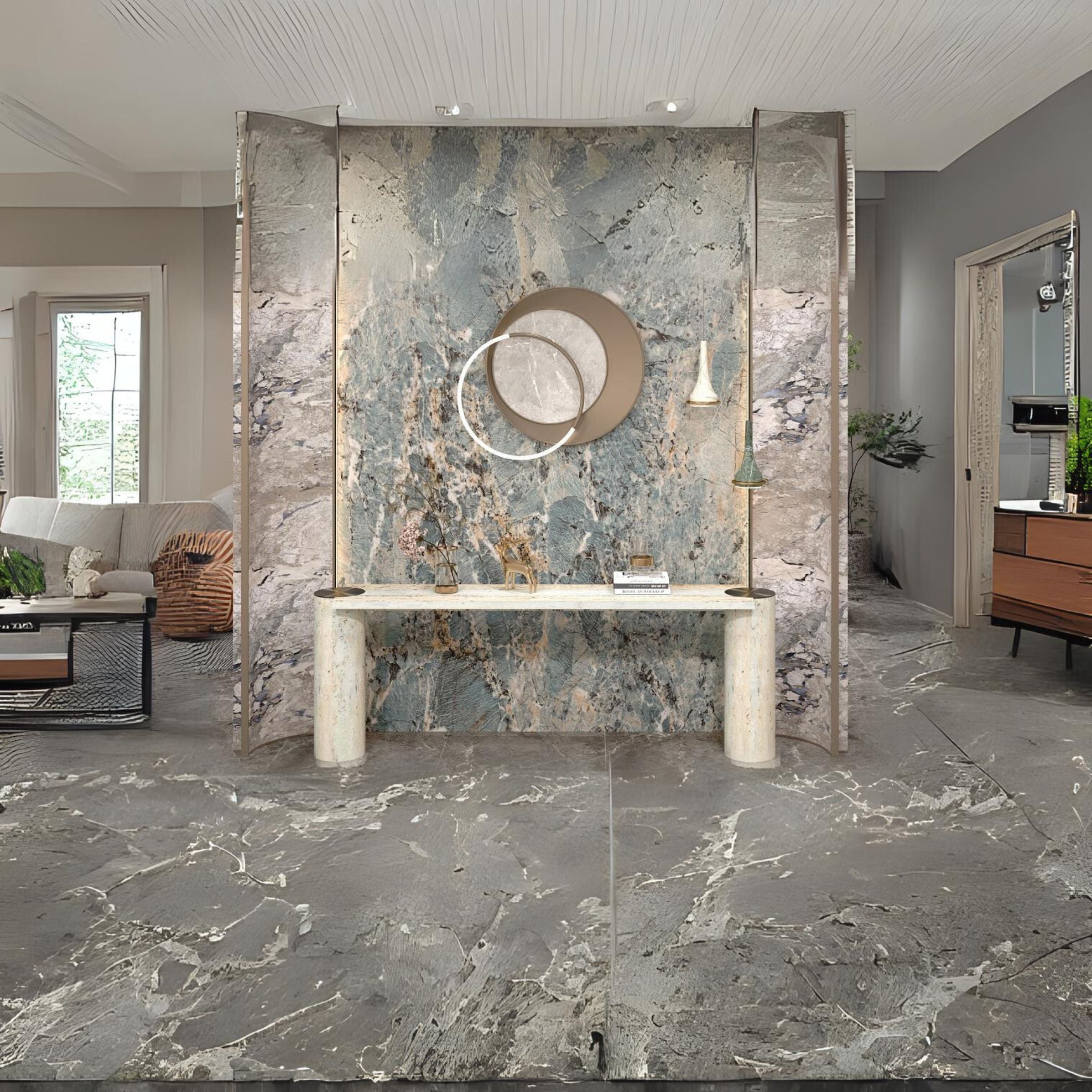 AS IS- Zurich Travertine Console 200cm - DZ463DTS / 463DTS -  DISPLAY ITEM - ebarza Furniture UAE | Shop Modern Furniture in Abu Dhabi & Dubai - مفروشات ايبازرا في الامارات | تسوق اثاث عصري وديكورات مميزة في دبي وابوظبي