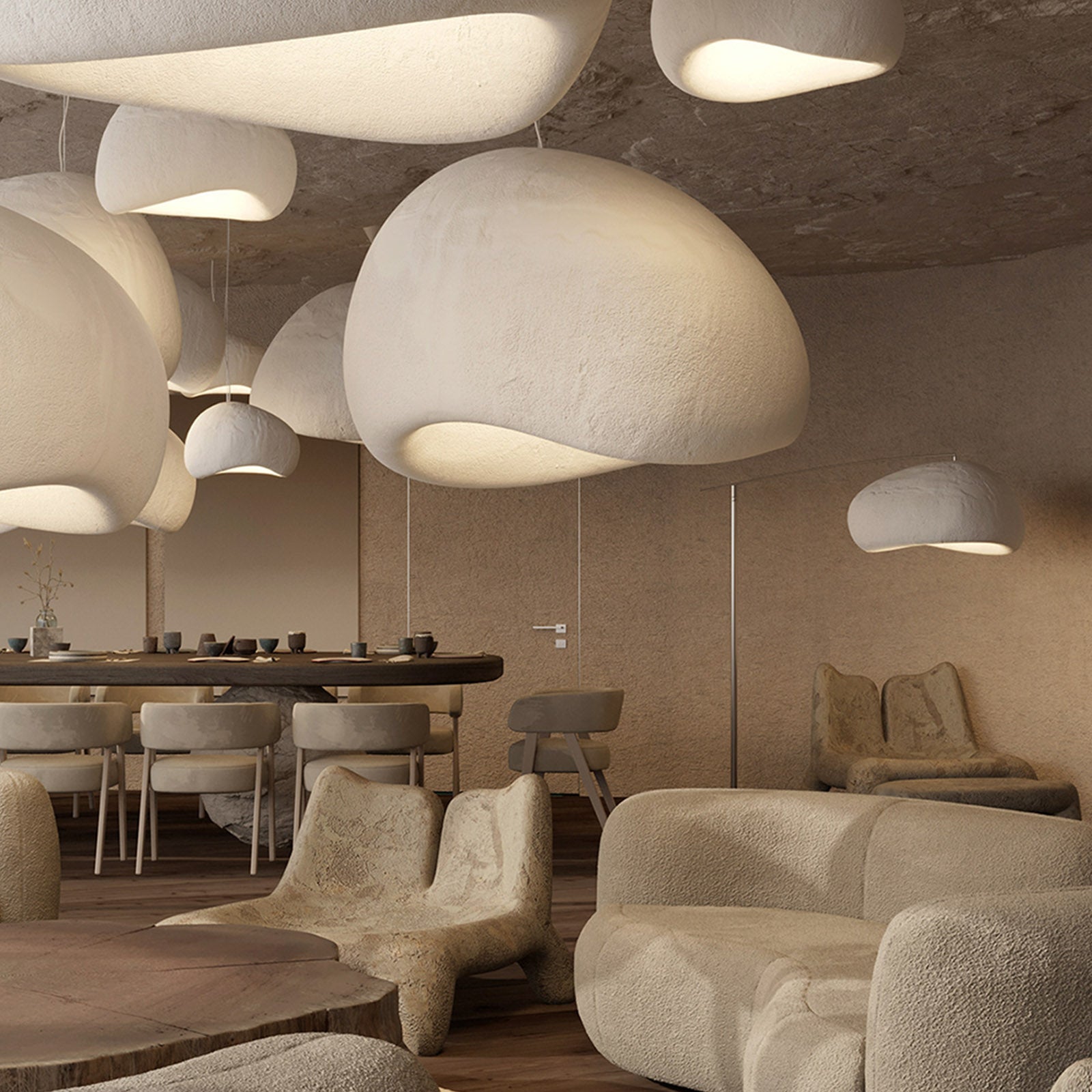 Wabi Sabi Beige 4m Pendant Lamp HTD-IP1433-059 / D38 *H27 -  Pendant Lamps - ebarza Furniture UAE | Shop Modern Furniture in Abu Dhabi & Dubai - مفروشات ايبازرا في الامارات | تسوق اثاث عصري وديكورات مميزة في دبي وابوظبي