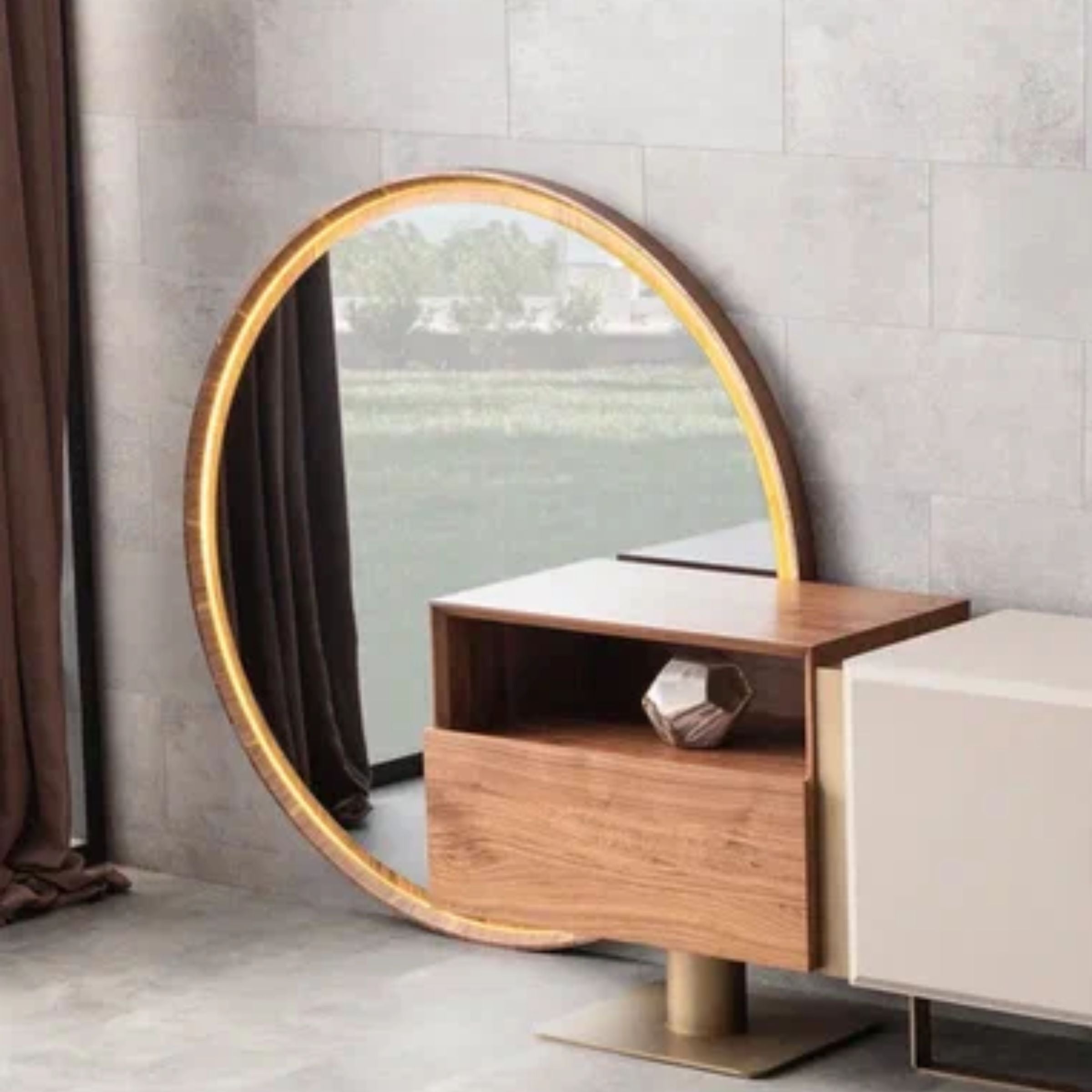 Wagon Walnut CONSOLE MIRROR WN-Mirror-Walnut -  Mirrors - ebarza Furniture UAE | Shop Modern Furniture in Abu Dhabi & Dubai - مفروشات ايبازرا في الامارات | تسوق اثاث عصري وديكورات مميزة في دبي وابوظبي
