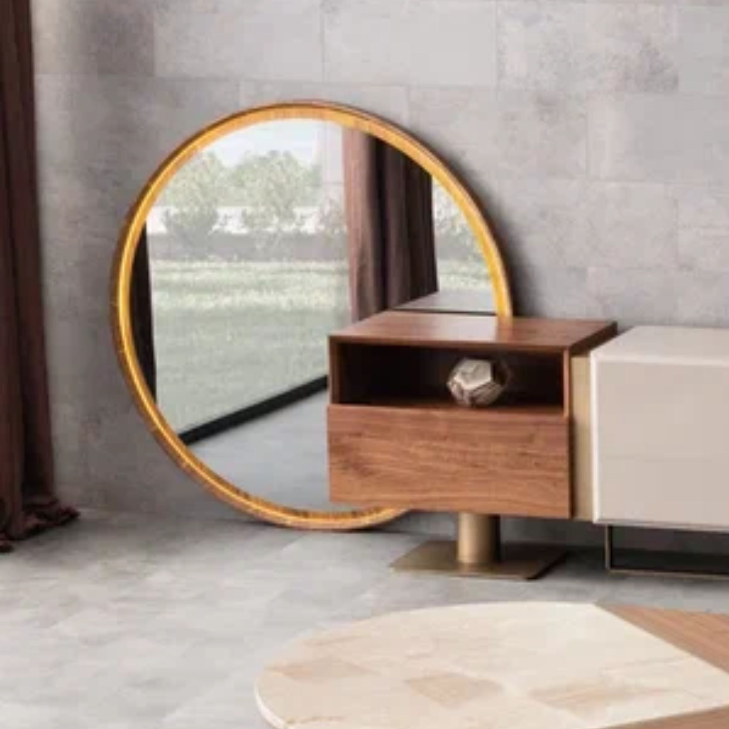 Wagon Walnut CONSOLE MIRROR WN-Mirror-Walnut -  Mirrors - ebarza Furniture UAE | Shop Modern Furniture in Abu Dhabi & Dubai - مفروشات ايبازرا في الامارات | تسوق اثاث عصري وديكورات مميزة في دبي وابوظبي