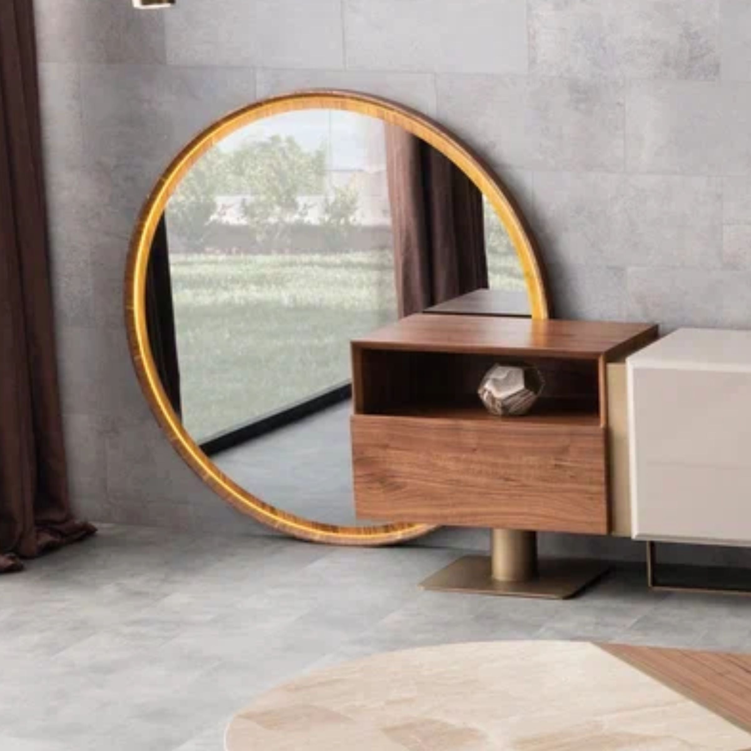 Wagon Walnut CONSOLE MIRROR WN-Mirror-Walnut -  Mirrors - ebarza Furniture UAE | Shop Modern Furniture in Abu Dhabi & Dubai - مفروشات ايبازرا في الامارات | تسوق اثاث عصري وديكورات مميزة في دبي وابوظبي