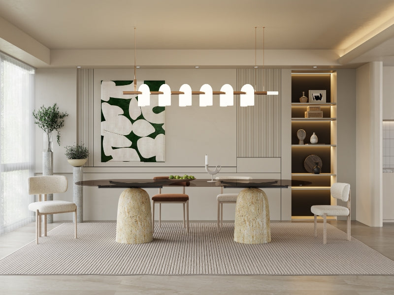 Panorama Glass/Travertine 300cm Dining table - EB11DT -  Dining Tables - ebarza Furniture UAE | Shop Modern Furniture in Abu Dhabi & Dubai - مفروشات ايبازرا في الامارات | تسوق اثاث عصري وديكورات مميزة في دبي وابوظبي