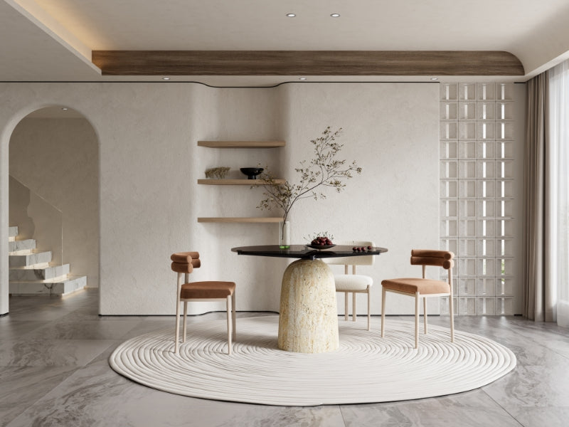 Panorama Glass/Travertine 120cm Dining Table - EB10DT -  Dining Tables - ebarza Furniture UAE | Shop Modern Furniture in Abu Dhabi & Dubai - مفروشات ايبازرا في الامارات | تسوق اثاث عصري وديكورات مميزة في دبي وابوظبي