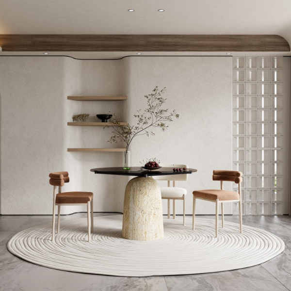 Panorama Glass/Travertine 120cm Dining Table - EB10DT -  Dining Tables - ebarza Furniture UAE | Shop Modern Furniture in Abu Dhabi & Dubai - مفروشات ايبازرا في الامارات | تسوق اثاث عصري وديكورات مميزة في دبي وابوظبي