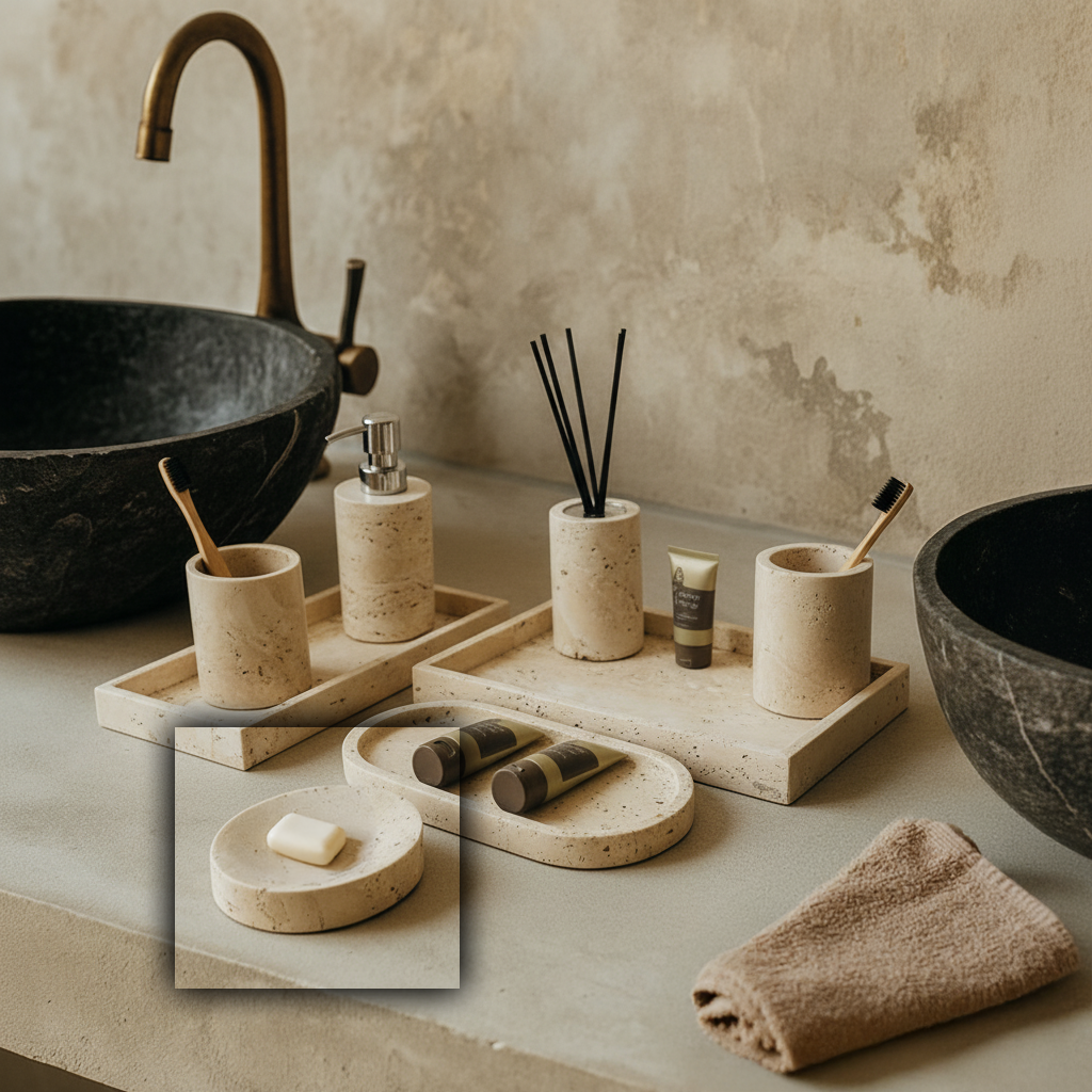Yellow Travertine Round Soap Dish CBJ833-3/CBJ834-3