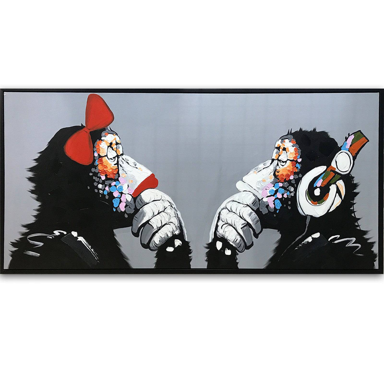 Art Critic Chimpanzee Hand Painted Art Painting With Frame 180X90Cm PNB232-SOAP0013 -  Paintings - ebarza Furniture UAE | Shop Modern Furniture in Abu Dhabi & Dubai - مفروشات ايبازرا في الامارات | تسوق اثاث عصري وديكورات مميزة في دبي وابوظبي