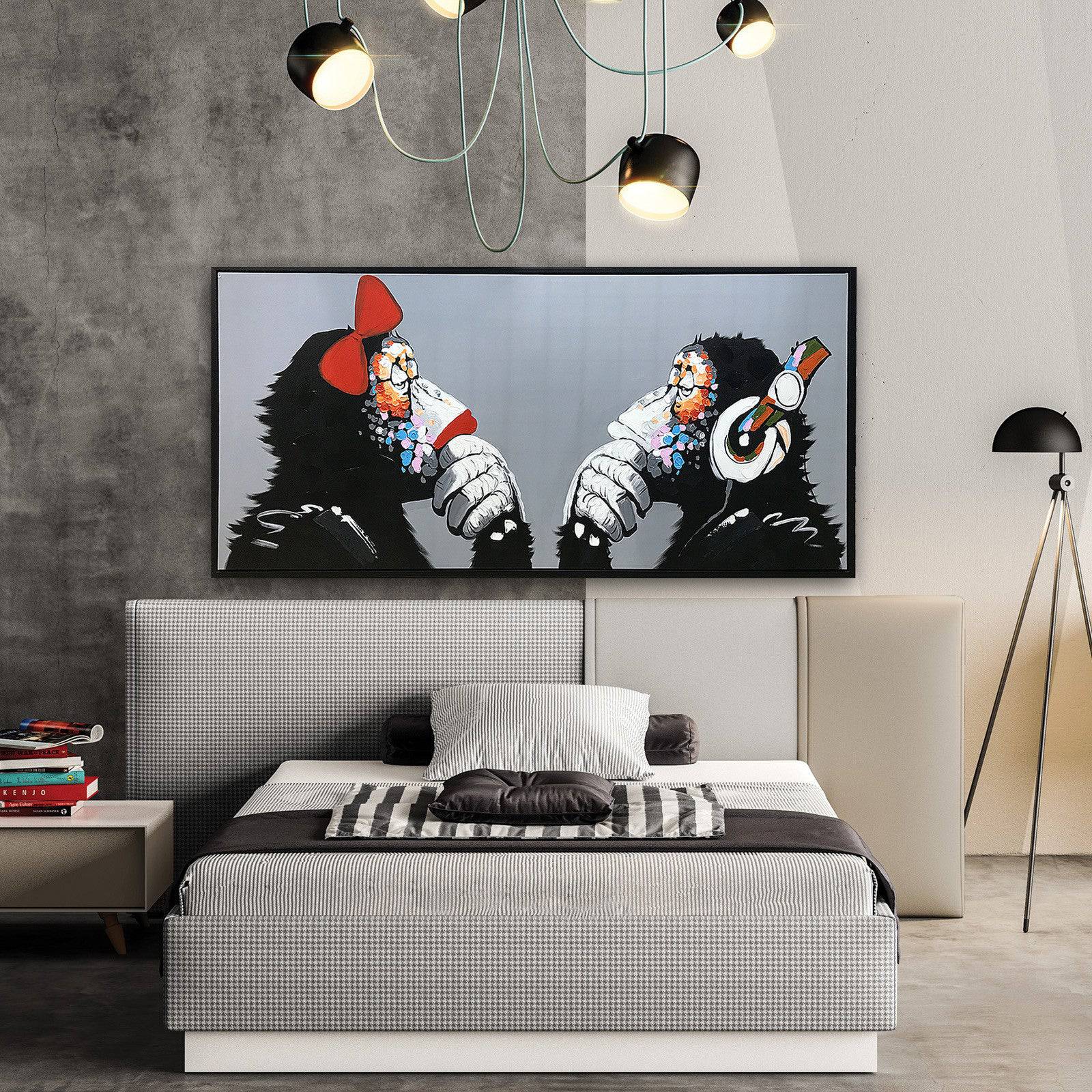 Art Critic Chimpanzee Hand Painted Art Painting With Frame 180X90Cm PNB232-SOAP0013 -  Paintings - ebarza Furniture UAE | Shop Modern Furniture in Abu Dhabi & Dubai - مفروشات ايبازرا في الامارات | تسوق اثاث عصري وديكورات مميزة في دبي وابوظبي