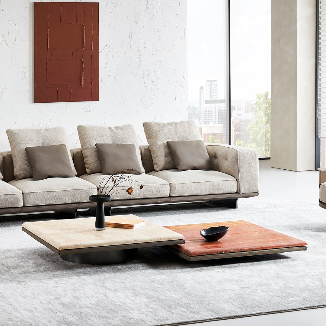 Pre-order 25 Days Delivery  Avenor Beige Travertine Coffee Table B-SF091-Beige -  Coffee Tables - ebarza Furniture UAE | Shop Modern Furniture in Abu Dhabi & Dubai - مفروشات ايبازرا في الامارات | تسوق اثاث عصري وديكورات مميزة في دبي وابوظبي