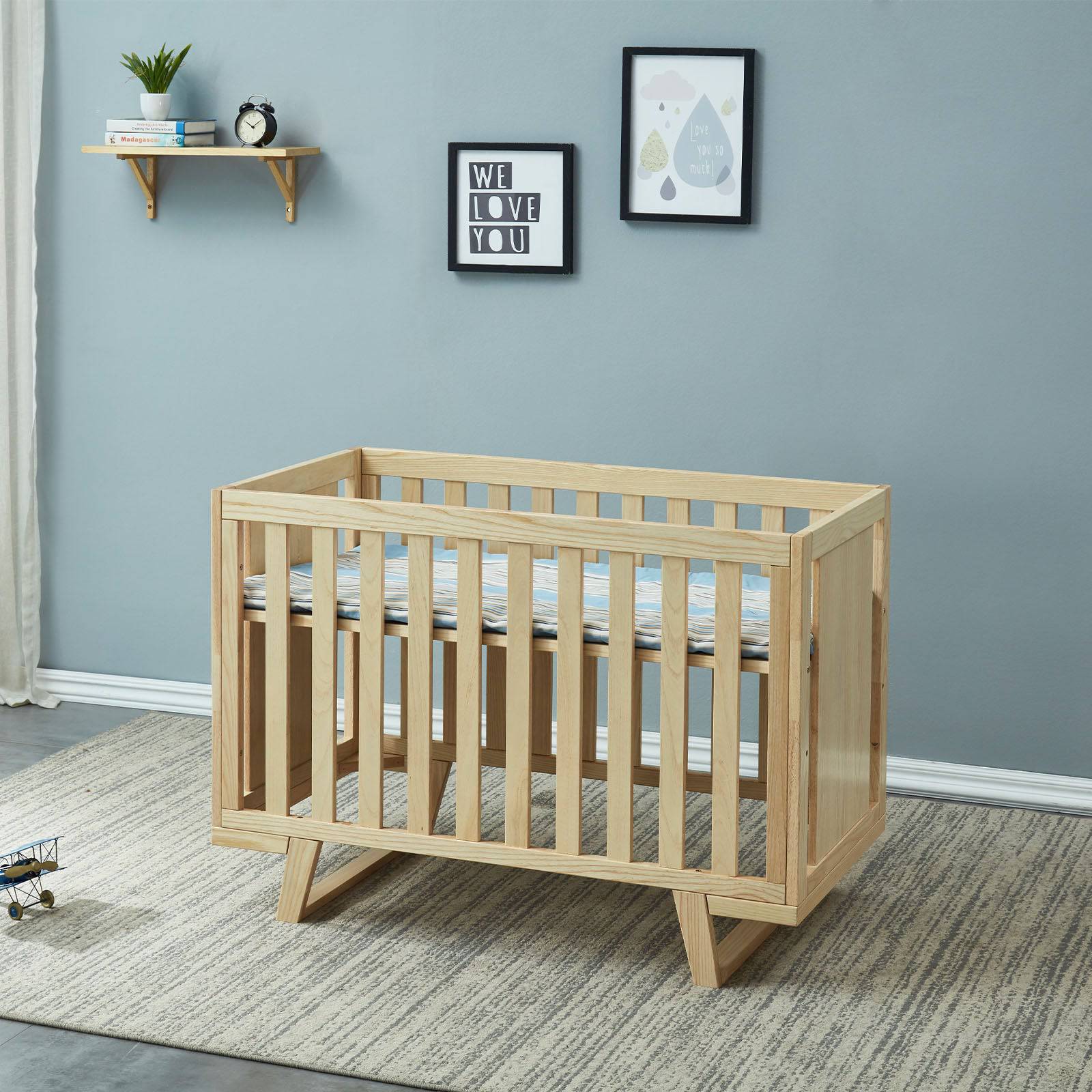 Baby/Toddler Bed With 3 Levels Solid Wood Bed Et-Y002 -  Cribs - ebarza Furniture UAE | Shop Modern Furniture in Abu Dhabi & Dubai - مفروشات ايبازرا في الامارات | تسوق اثاث عصري وديكورات مميزة في دبي وابوظبي