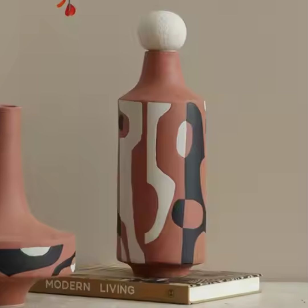 Black And White Painted Red Hand-Painted Ceramic Vase-A FD-D25054A -  Vases - ebarza Furniture UAE | Shop Modern Furniture in Abu Dhabi & Dubai - مفروشات ايبازرا في الامارات | تسوق اثاث عصري وديكورات مميزة في دبي وابوظبي