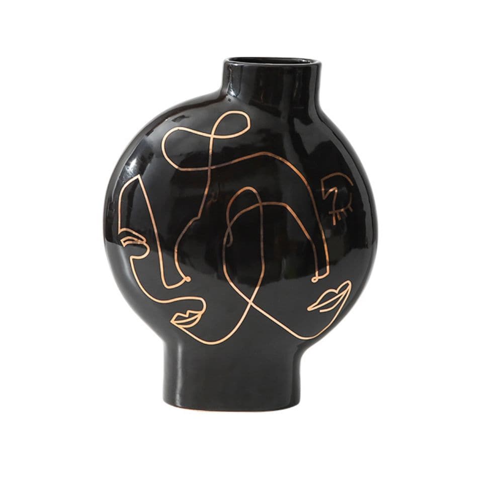 Black Hand Painted Vase-A Fa-D21103A -  Vases - ebarza Furniture UAE | Shop Modern Furniture in Abu Dhabi & Dubai - مفروشات ايبازرا في الامارات | تسوق اثاث عصري وديكورات مميزة في دبي وابوظبي