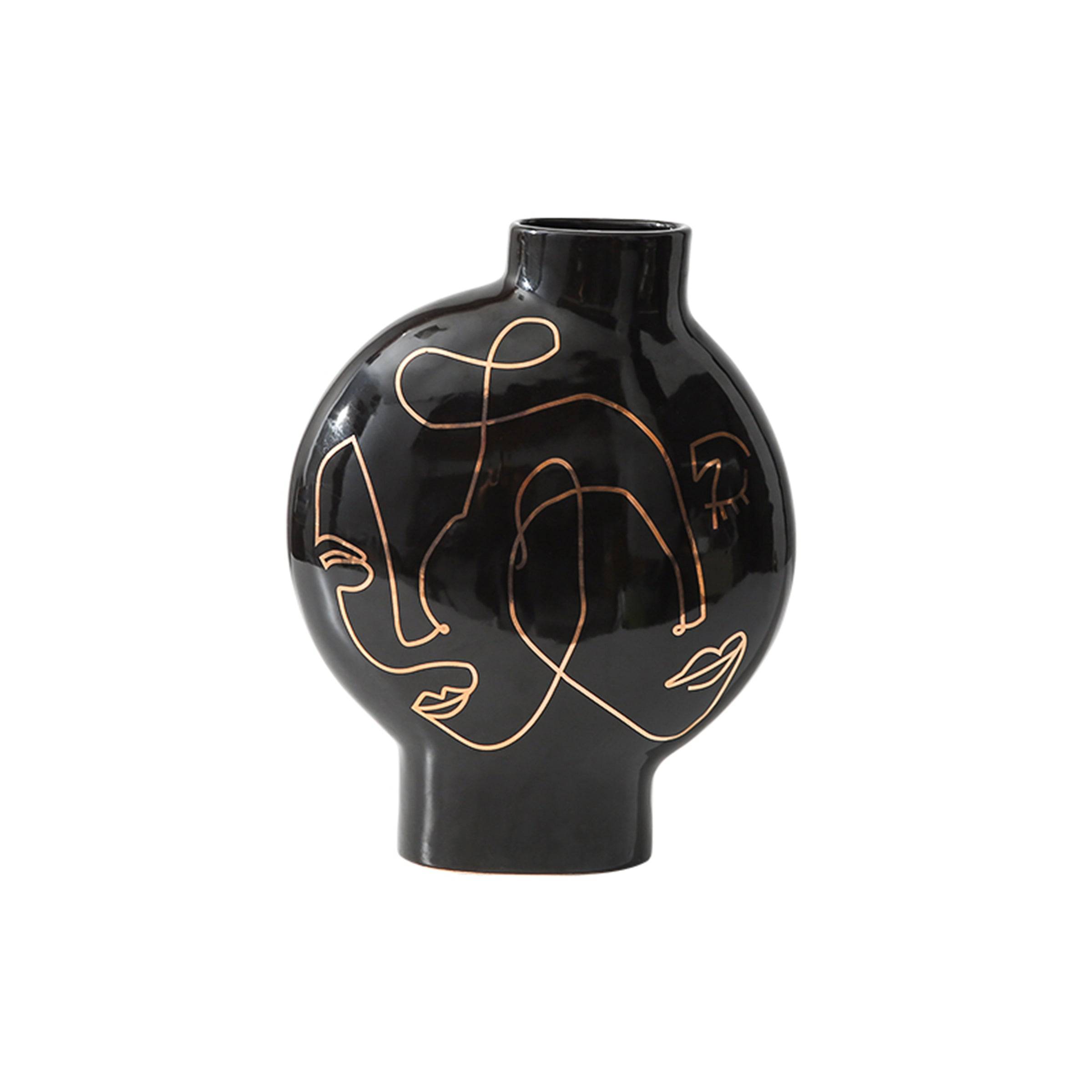 Black Hand Painted Vase-B Fa-D21103B -  Vases - ebarza Furniture UAE | Shop Modern Furniture in Abu Dhabi & Dubai - مفروشات ايبازرا في الامارات | تسوق اثاث عصري وديكورات مميزة في دبي وابوظبي