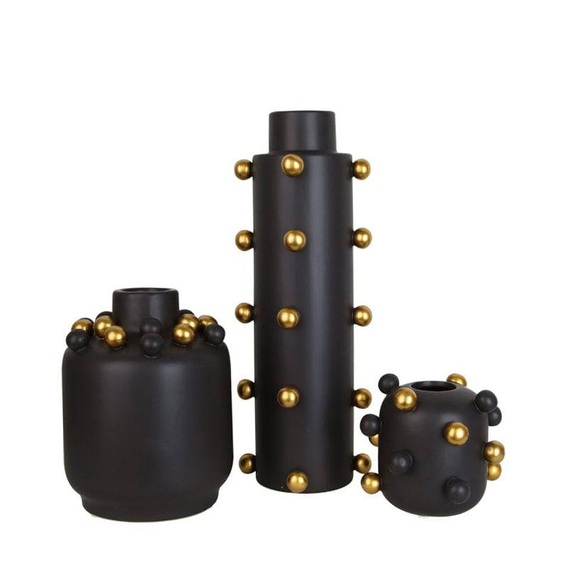 Black + Little Golden Balls Vase B Fa-D1910B -  Vases - ebarza Furniture UAE | Shop Modern Furniture in Abu Dhabi & Dubai - مفروشات ايبازرا في الامارات | تسوق اثاث عصري وديكورات مميزة في دبي وابوظبي