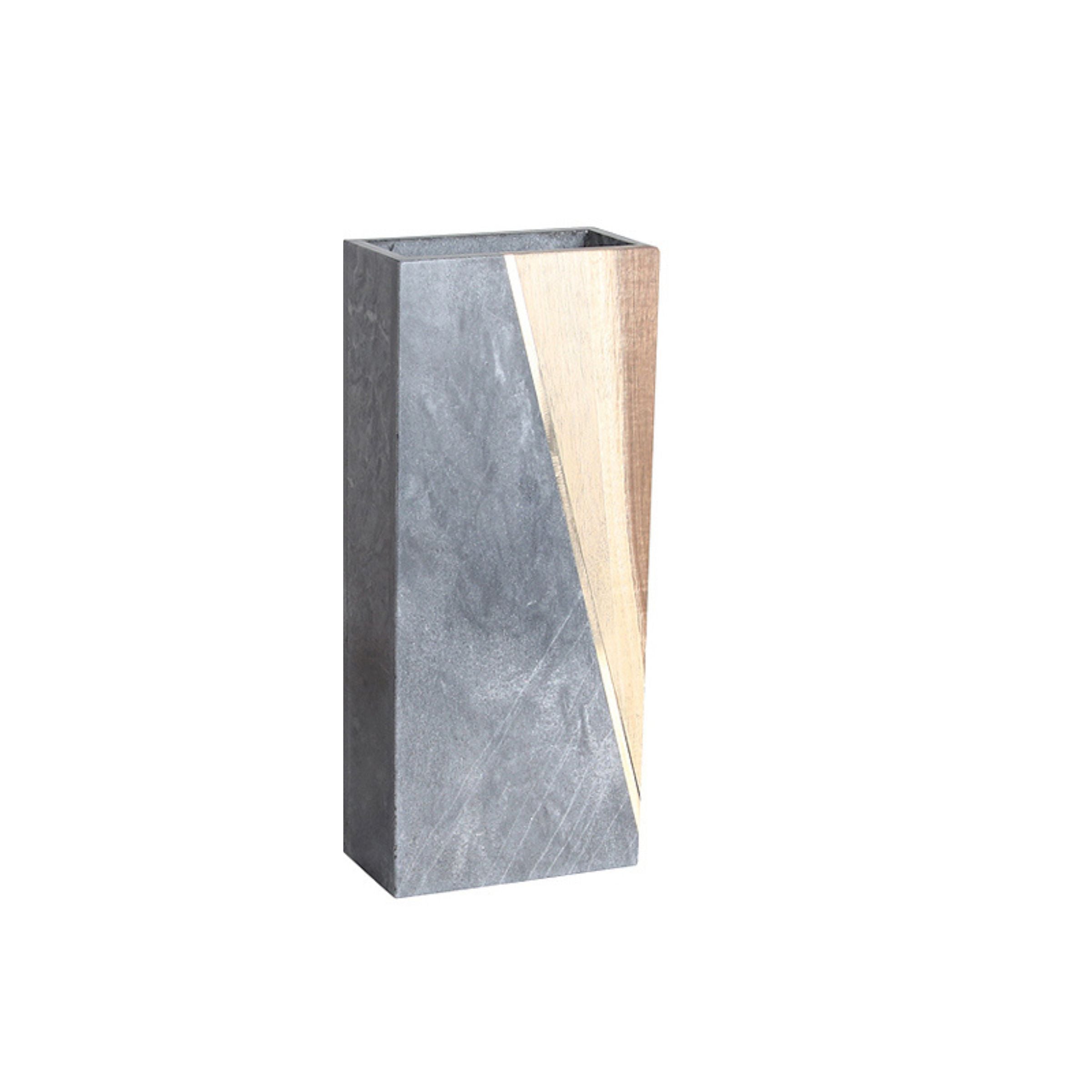 Black Marble & Wood Vase - A Fb-T2005A -  Vases - ebarza Furniture UAE | Shop Modern Furniture in Abu Dhabi & Dubai - مفروشات ايبازرا في الامارات | تسوق اثاث عصري وديكورات مميزة في دبي وابوظبي
