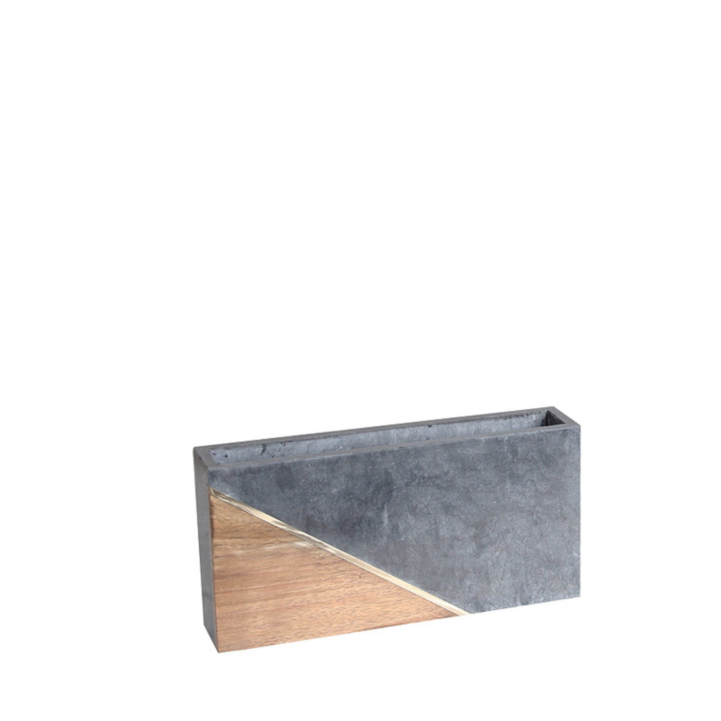 Black Marble & Wood Vase - B Fb-T2005B -  Vases - ebarza Furniture UAE | Shop Modern Furniture in Abu Dhabi & Dubai - مفروشات ايبازرا في الامارات | تسوق اثاث عصري وديكورات مميزة في دبي وابوظبي