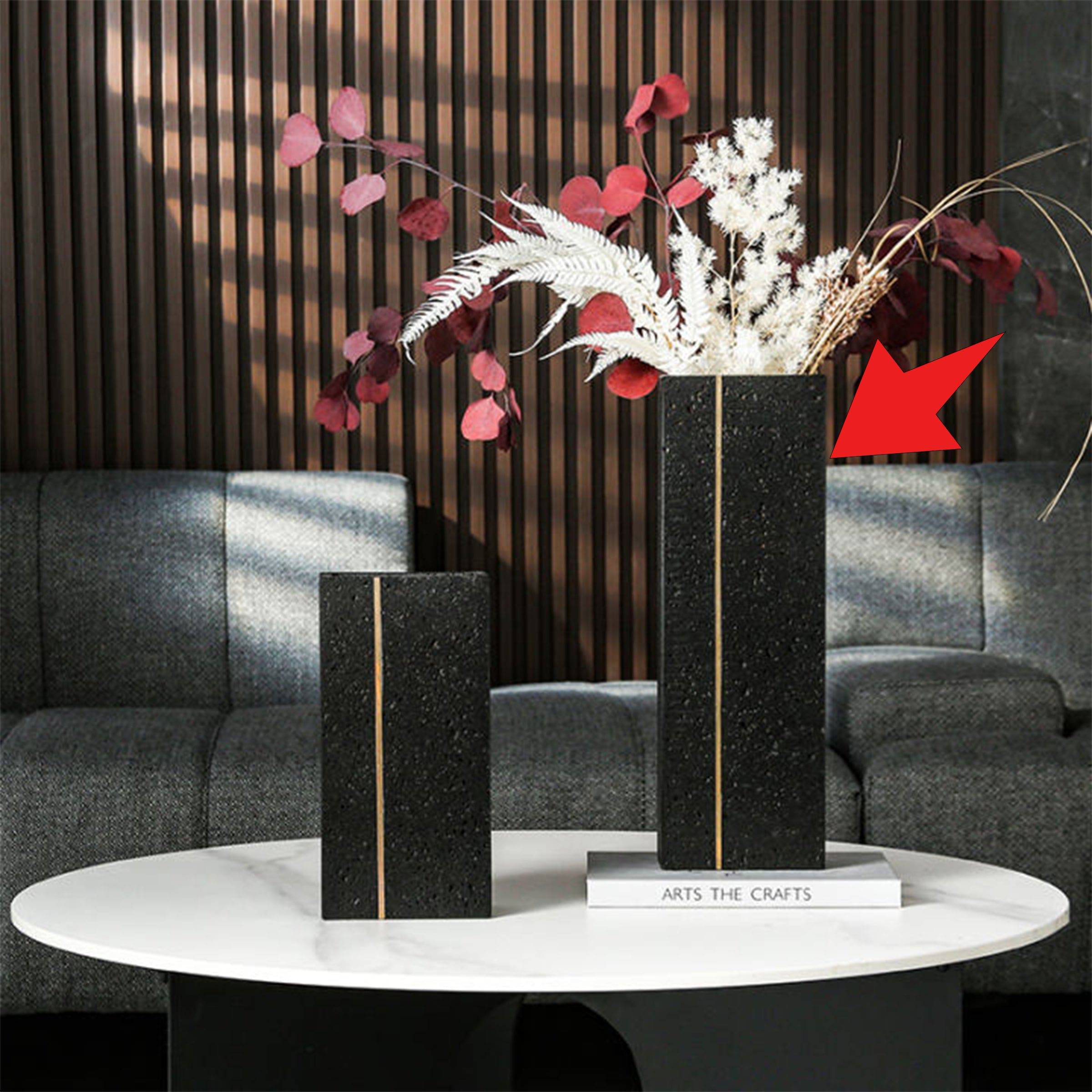 Black Stone Vase  -A Fb-T2022A -  Vases - ebarza Furniture UAE | Shop Modern Furniture in Abu Dhabi & Dubai - مفروشات ايبازرا في الامارات | تسوق اثاث عصري وديكورات مميزة في دبي وابوظبي